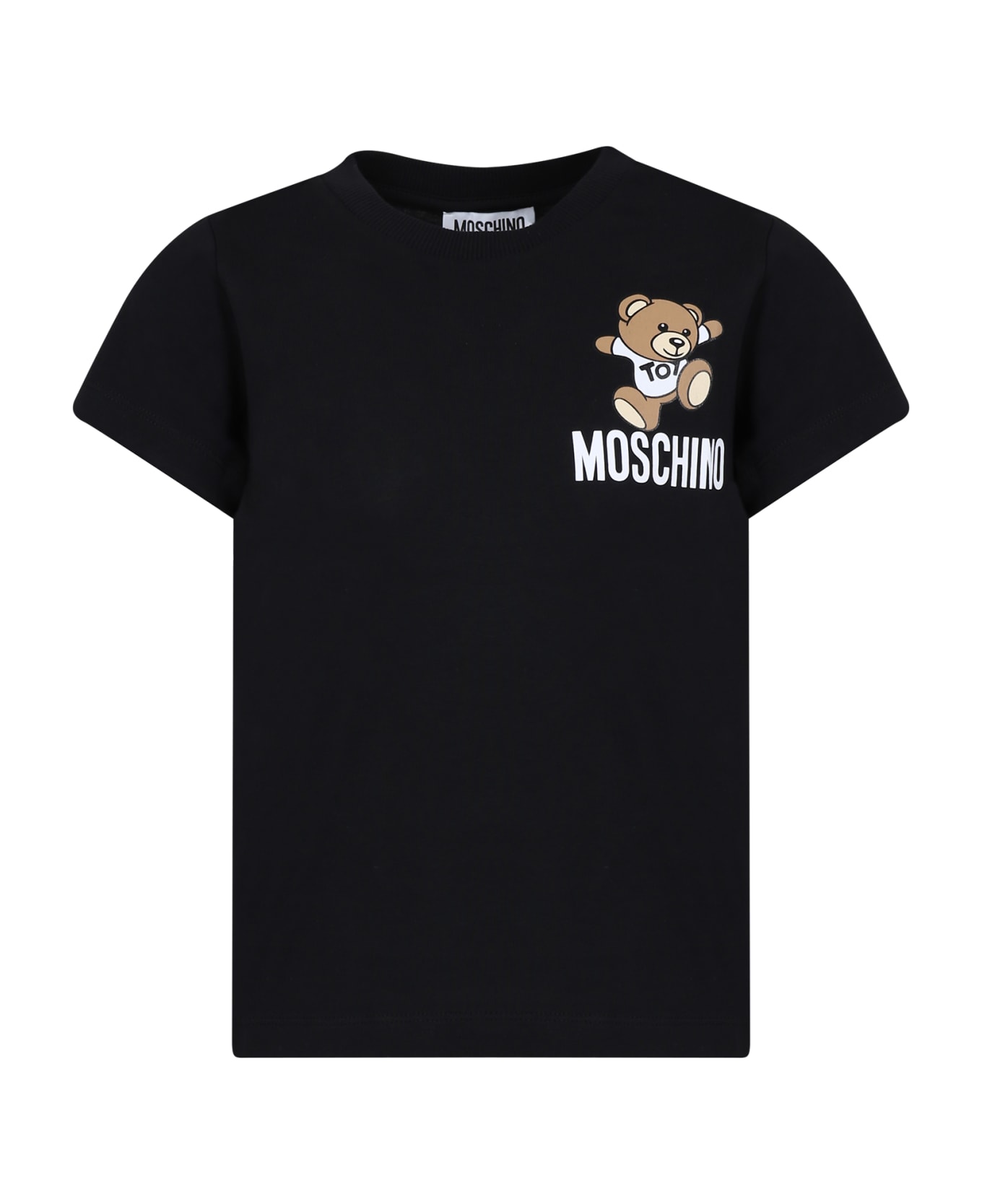 Moschino Black T-shirt For Kids With Teddy Bear And Logo - Black