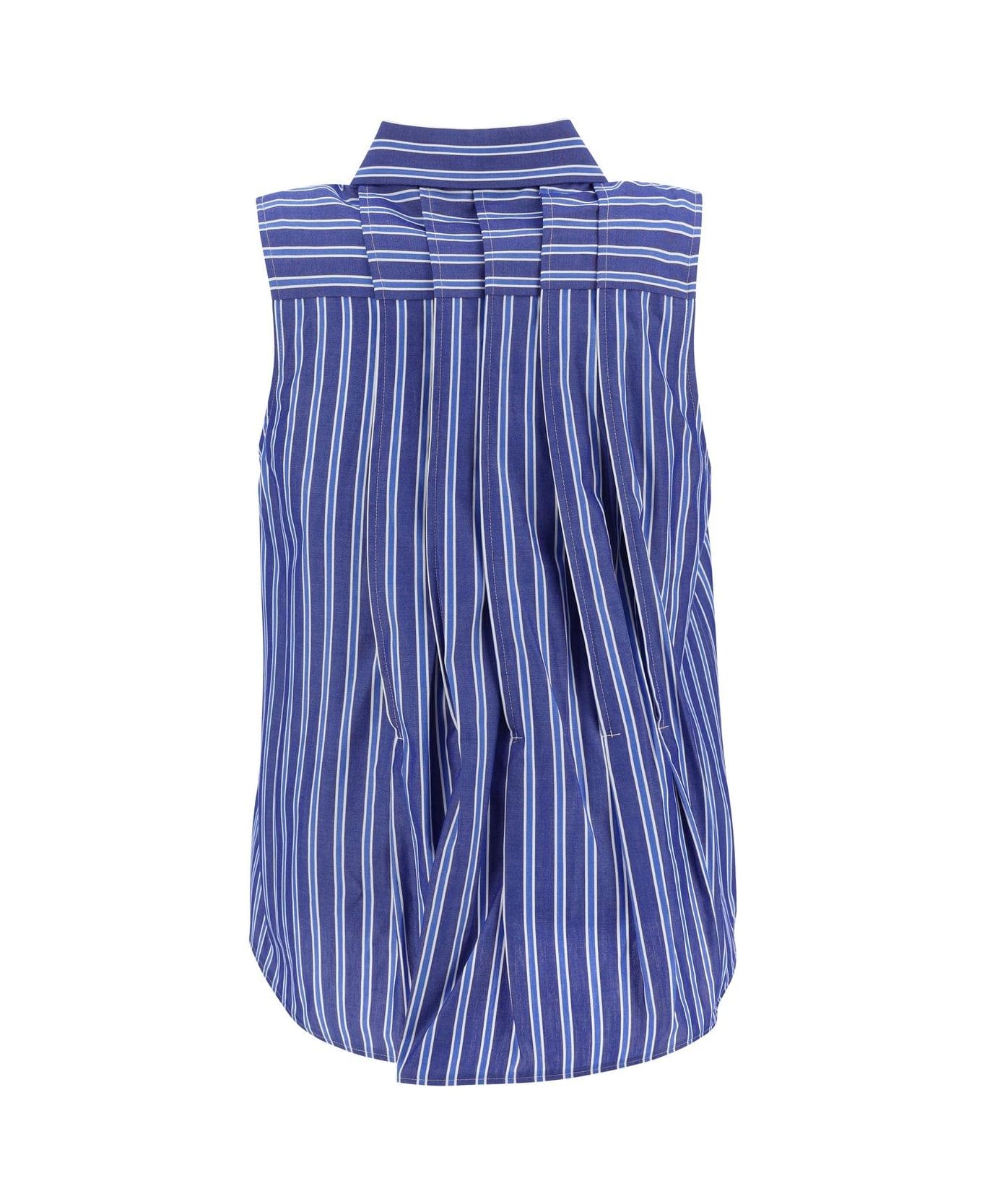 Sacai Striped Flared Hem Sleeveless Shirt - Blue