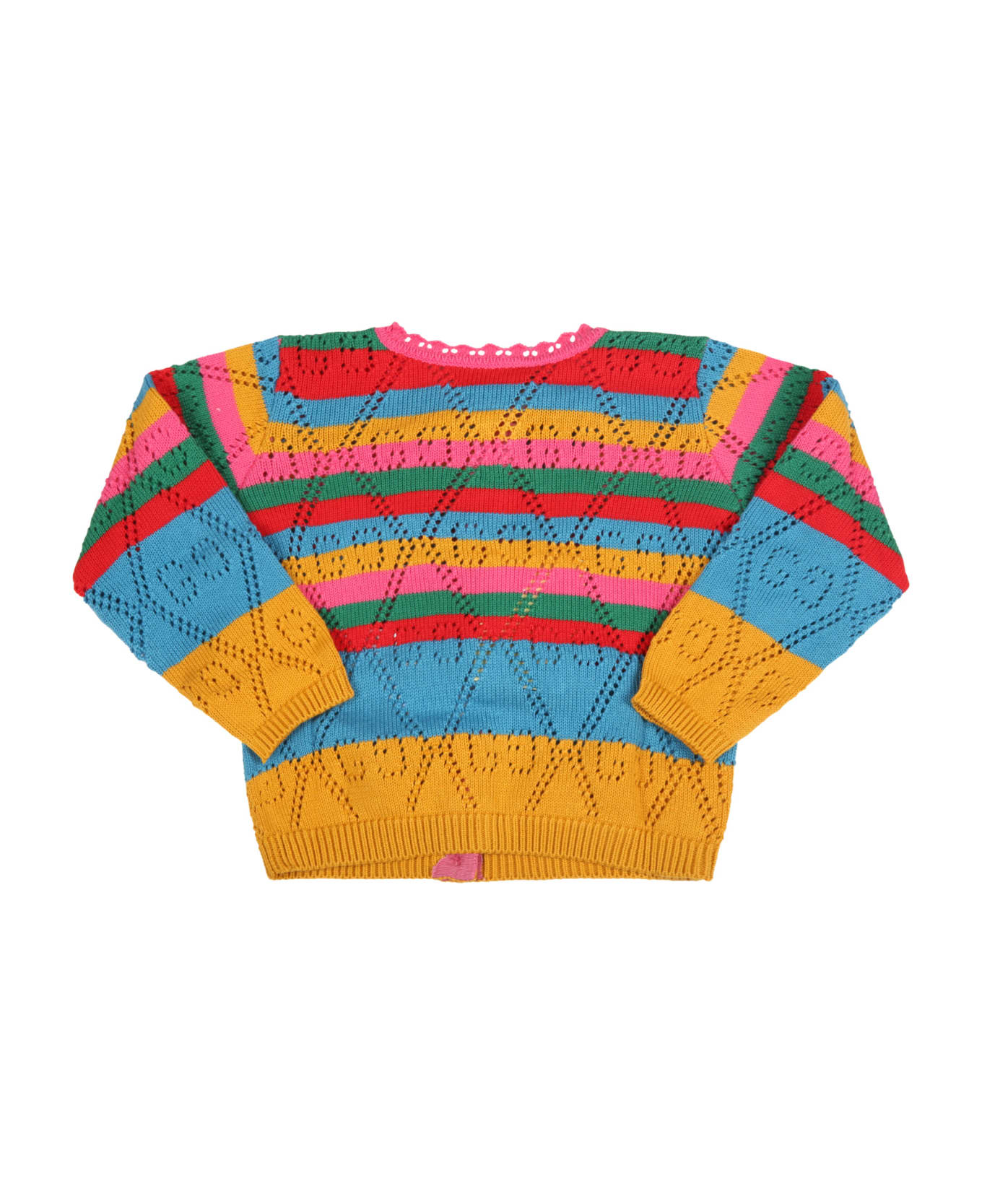 Gucci Multicolor Cardigan For Baby Girl With Double Gg - Multicolor