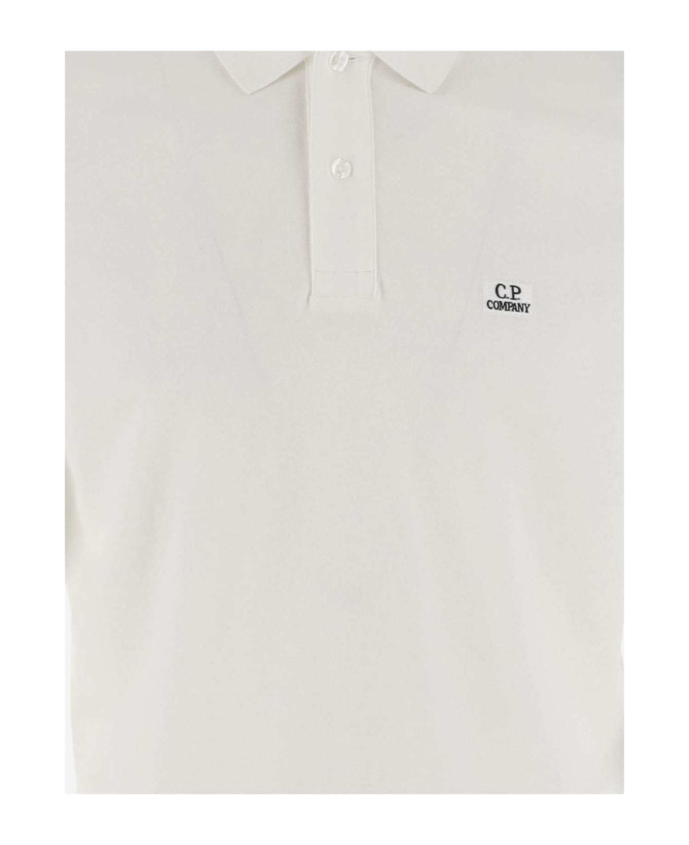 C.P. Company Cotton Blend Polo Shirt With Logo - White