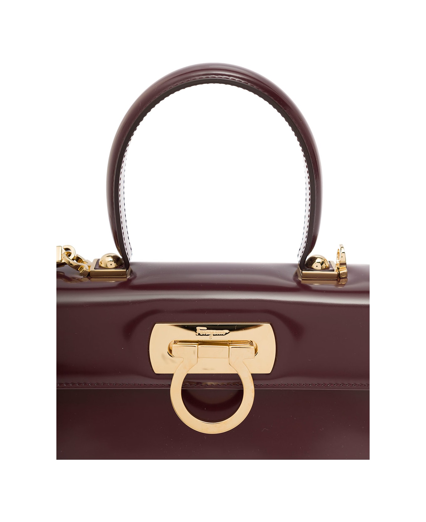 Ferragamo Bordeaux Handbag With Gancini Closure In Patent Leather Woman - Bordeaux