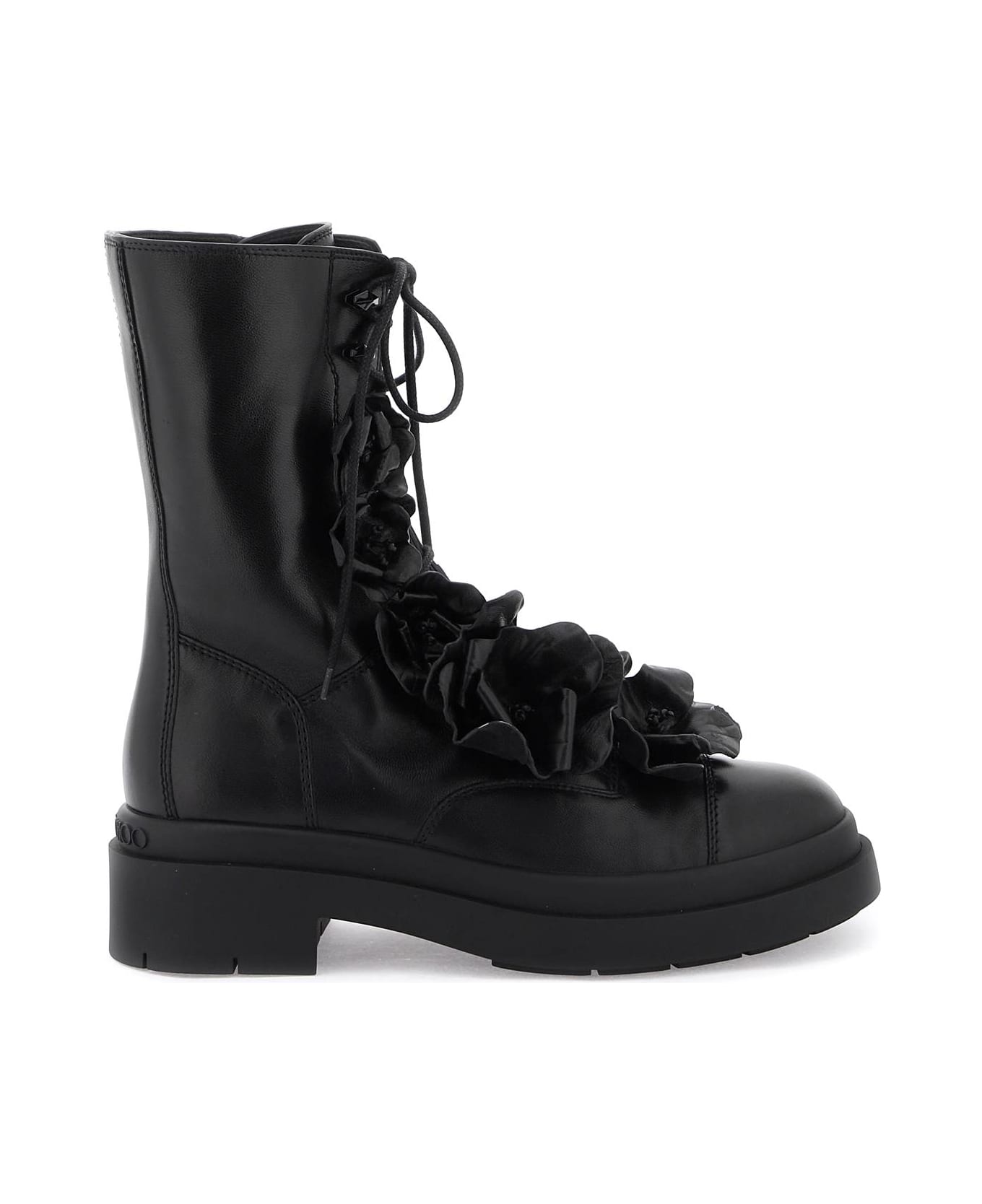 Jimmy Choo Nari Flowers Flat Combat Boots - BLACK (Black)