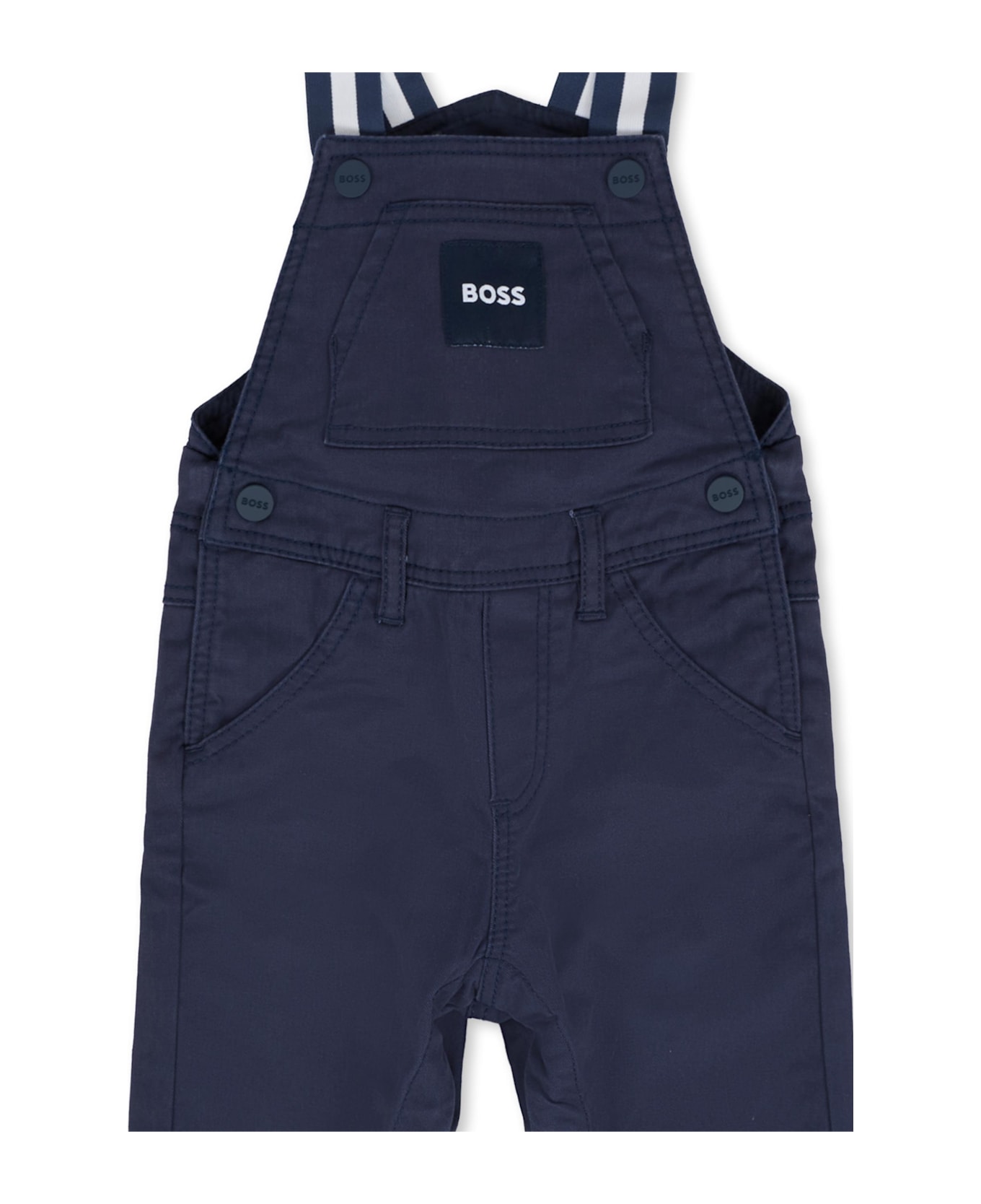 Hugo Boss Blue Dungarees For Baby Boy With Patch - Blue
