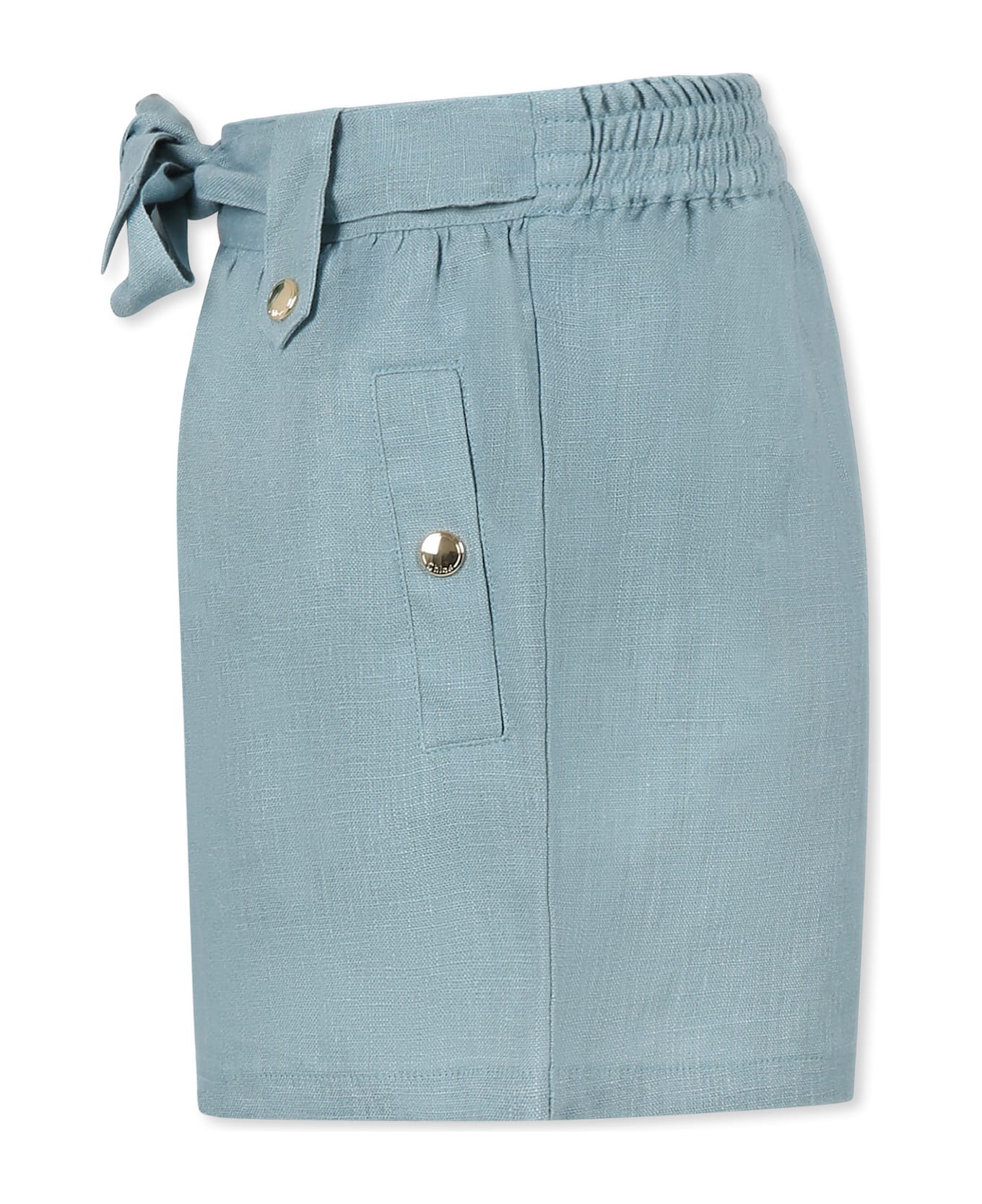 Chloé Light Blue Shorts For Girl With Logo - Light Blue