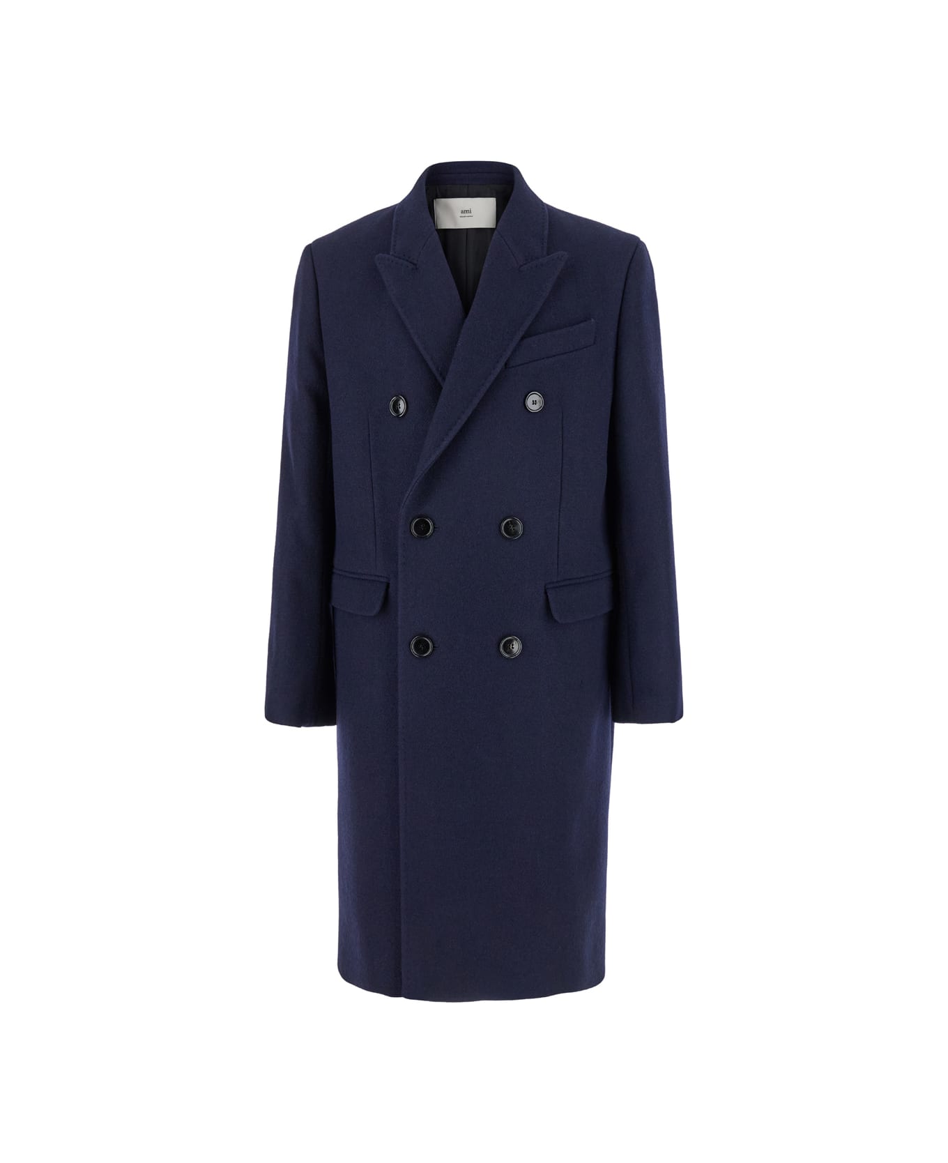 Ami Alexandre Mattiussi Blue Double-breasted Coat With Peak Revers In Wool Man - Blu