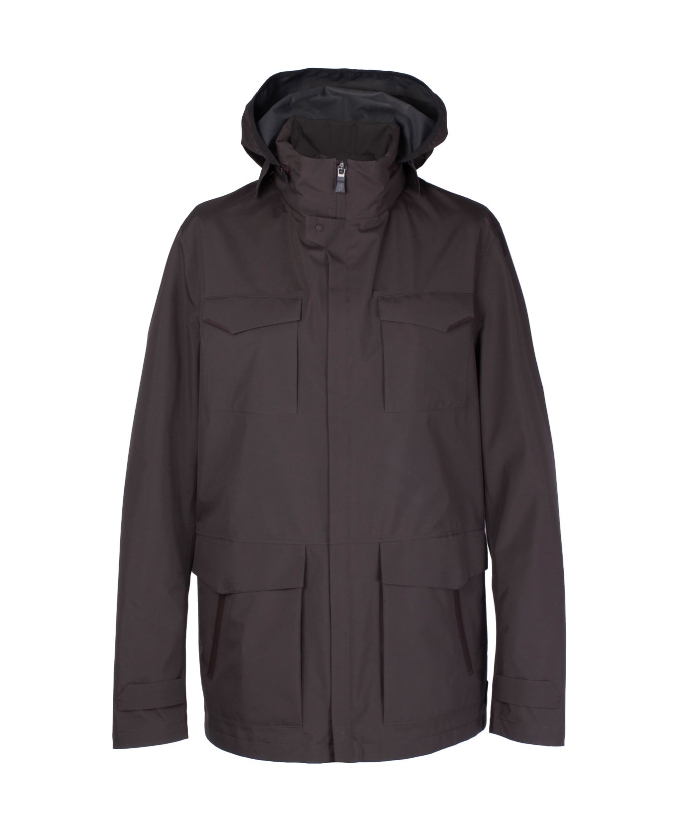 Herno Jacket With Removable Hood - Marrone