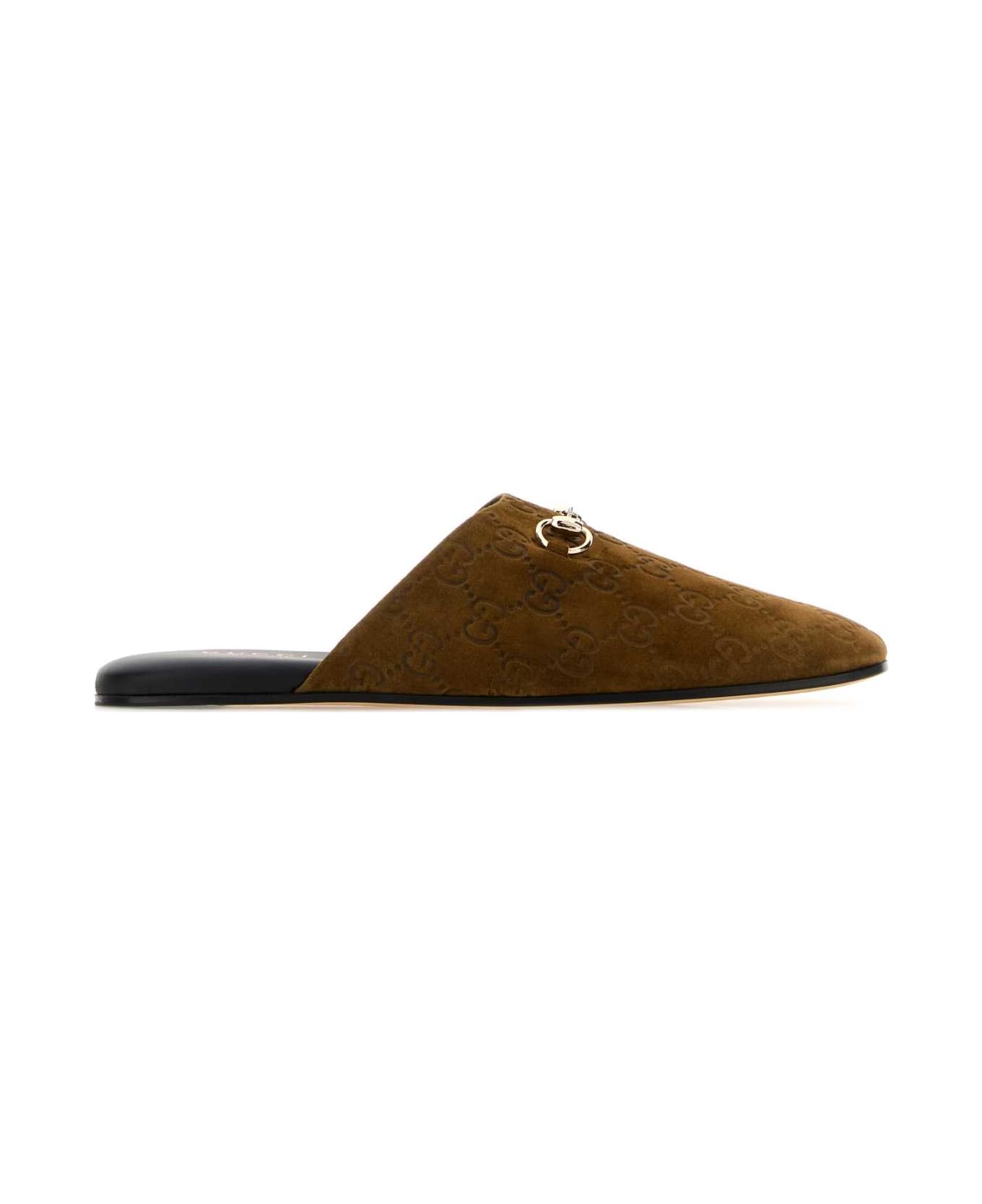 Gucci Camel Suede Slippers - PEPPERBROWN