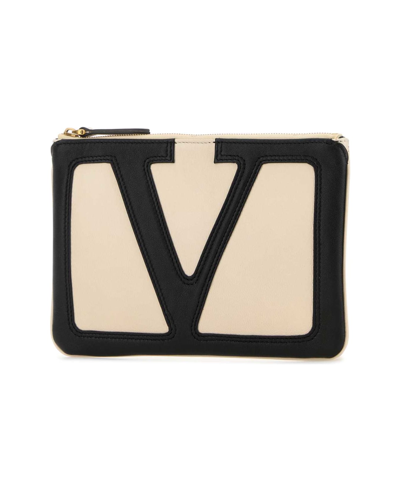 Valentino Garavani Medium Flat Pouch | Viva - BUTTER WHITE/NERO