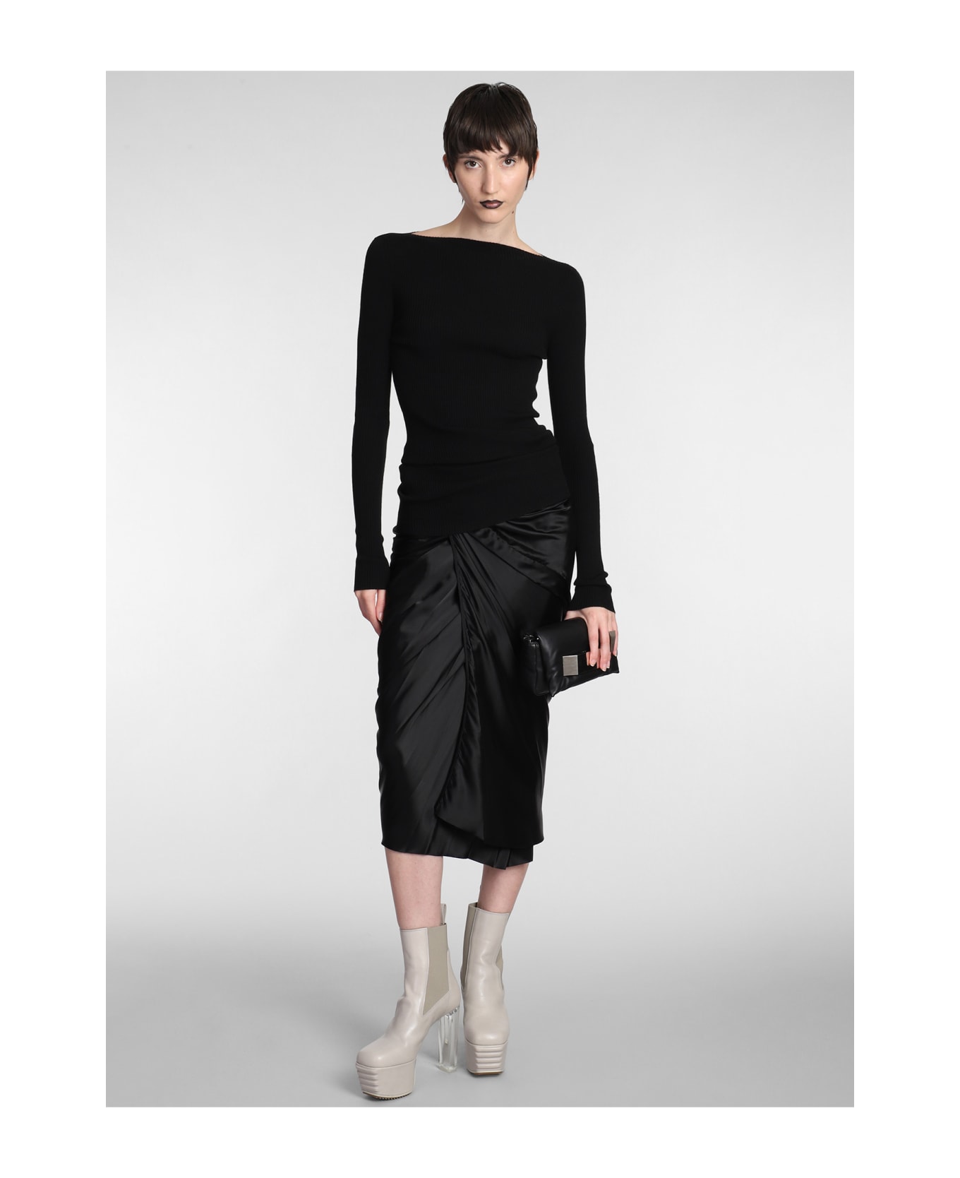 Rick Owens Al Top Knitwear In Black Wool - Black