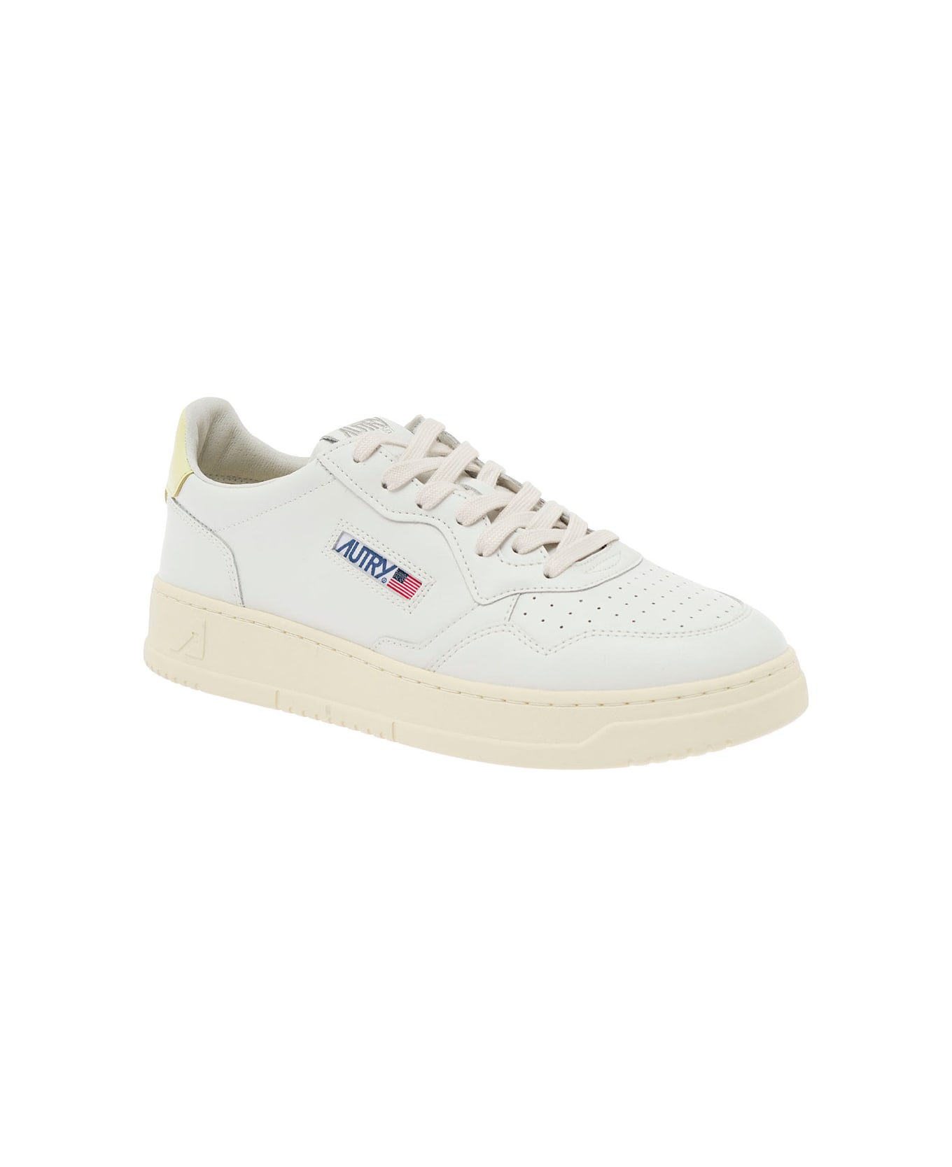 Autry 'medalist' White Low Top Sneakers With Logo Detail In Leather Man - White スニーカー
