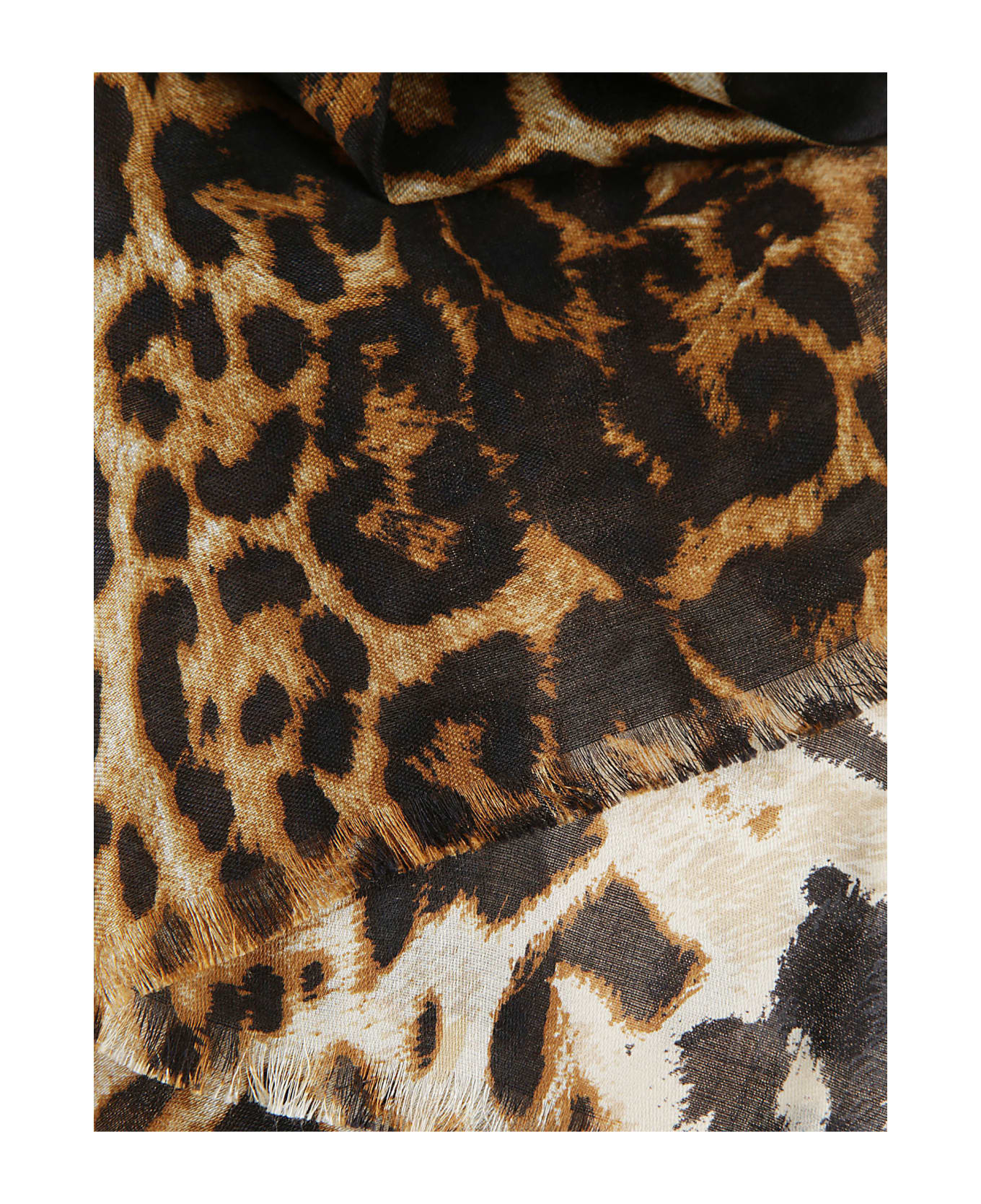 Saint Laurent Leopard Print Scarf - Beige Black