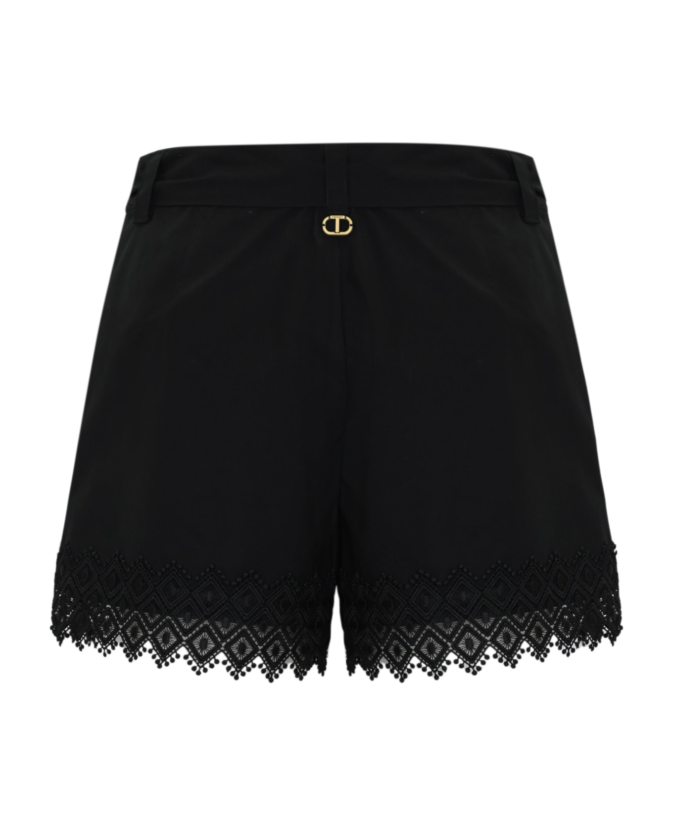 TwinSet Cotton Shorts With Embroidery - Nero