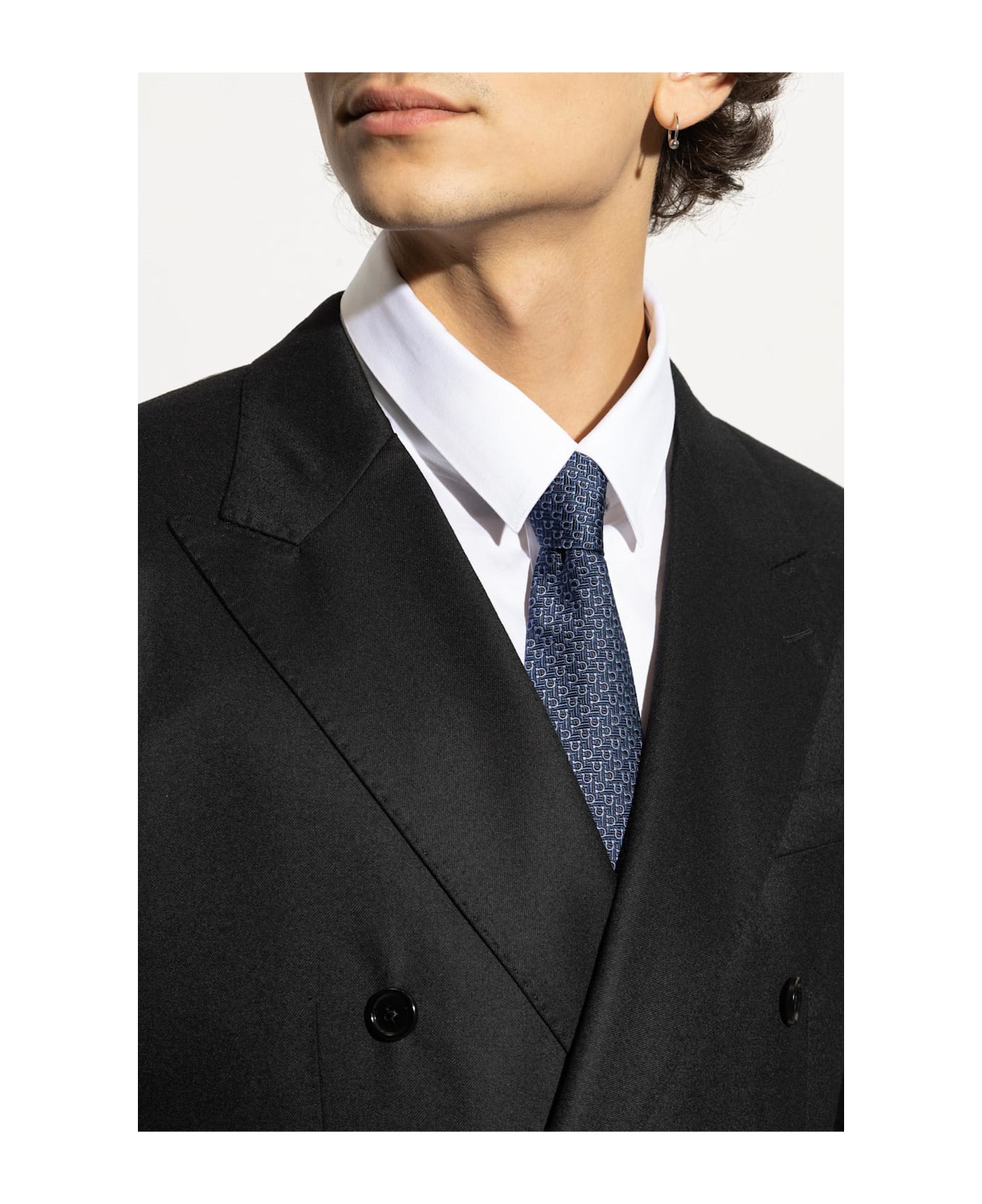 Ferragamo Silk Tie With Monogram - BLUE