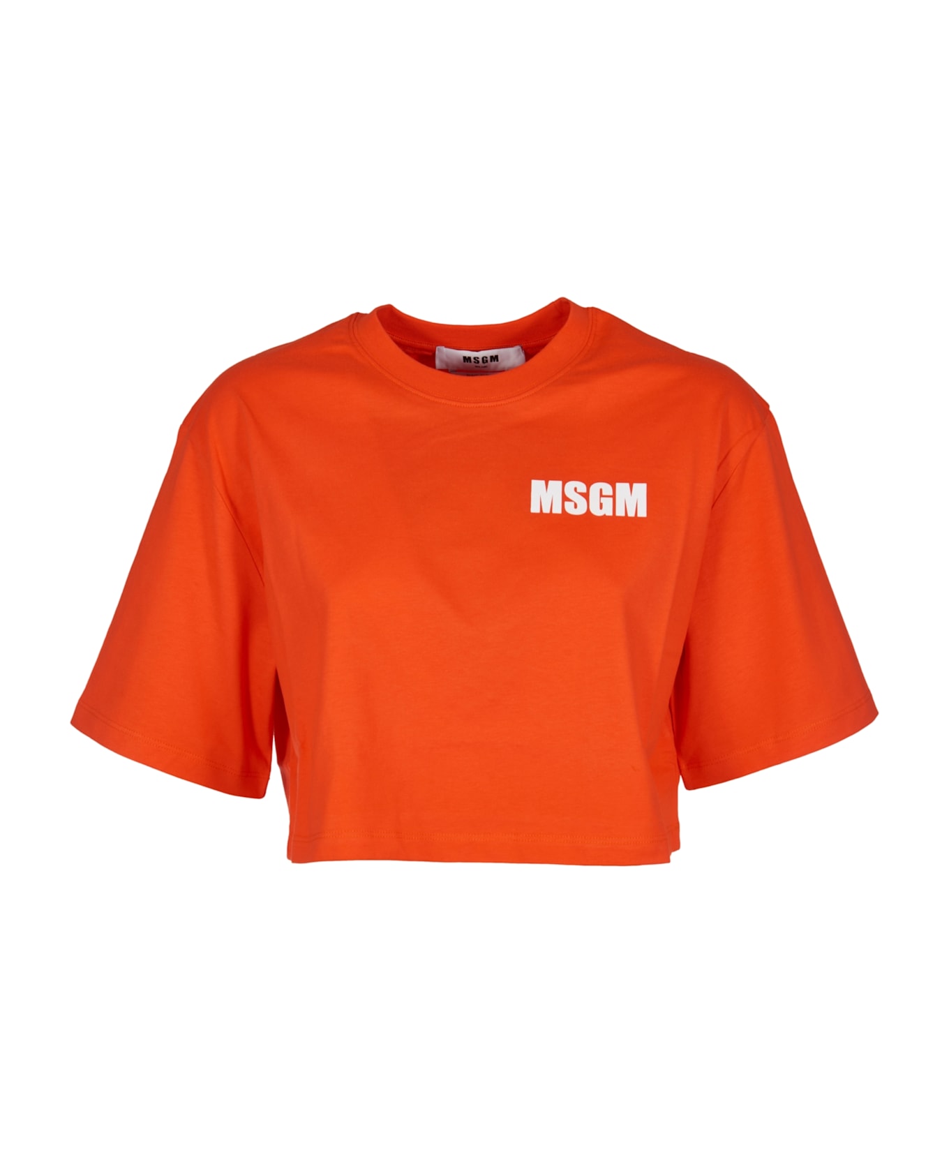 MSGM Logo Cropped T-shirt - Bright Red
