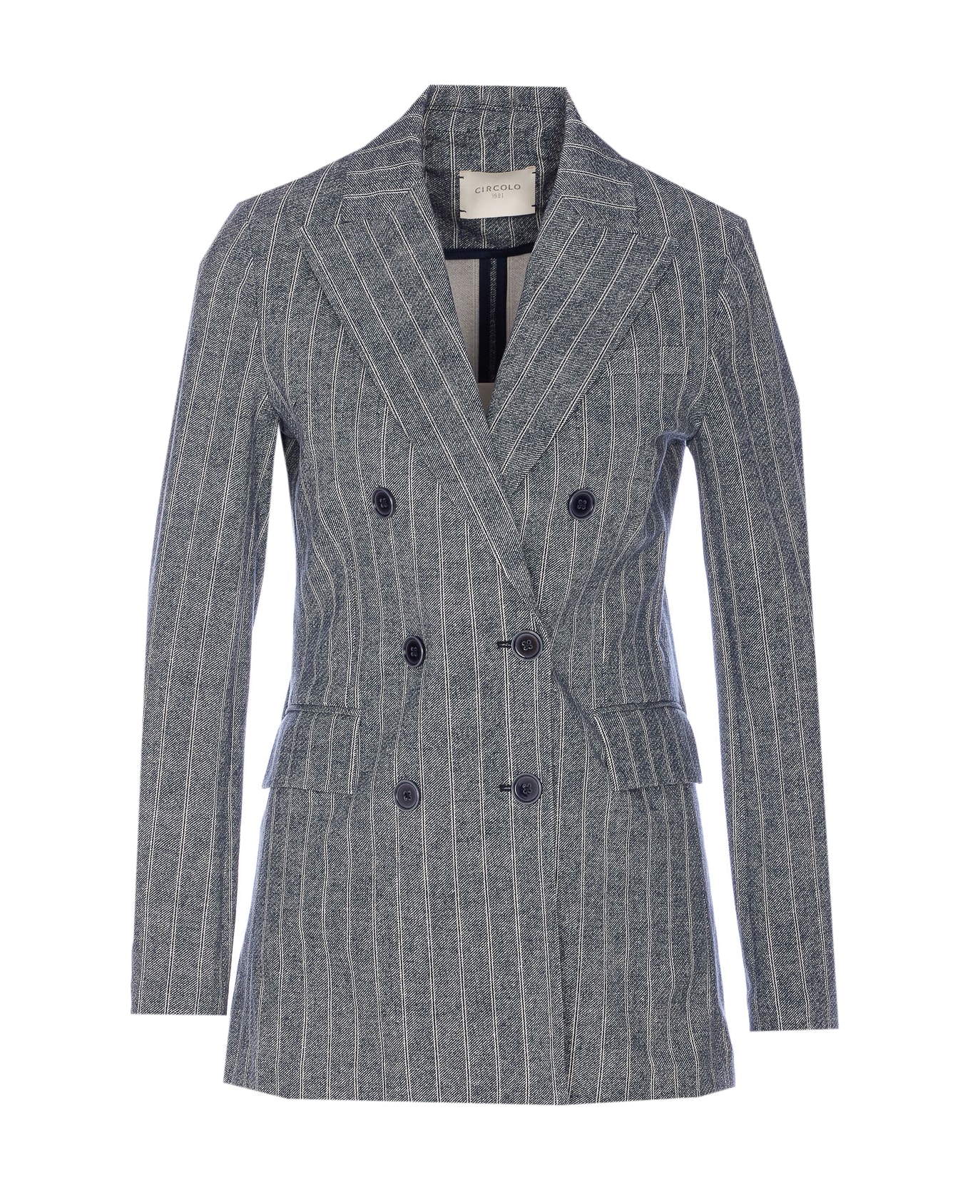 Circolo 1901 Double Breasted Striped Jacket - Blue