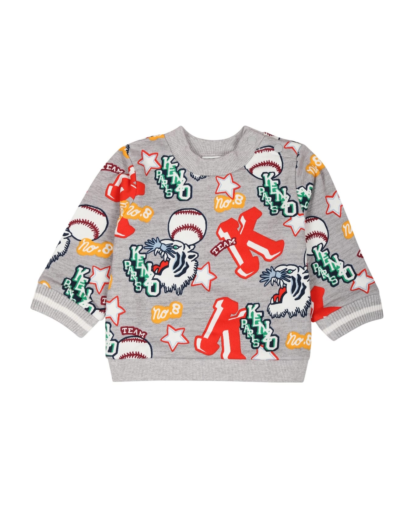 Kenzo Kids Grey Sweatshirt For Baby Boy With Tiger And Logo - Grey ニットウェア＆スウェットシャツ