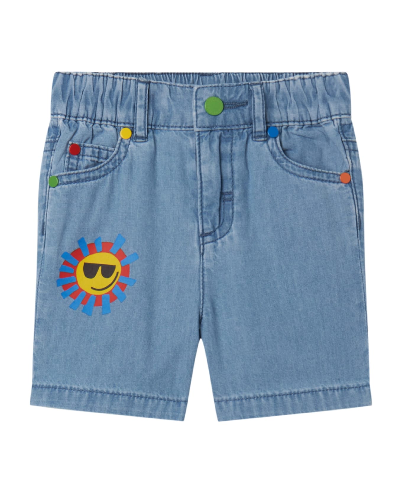 Stella silk McCartney Kids Sunshine Face Shorts With Print - Light blue