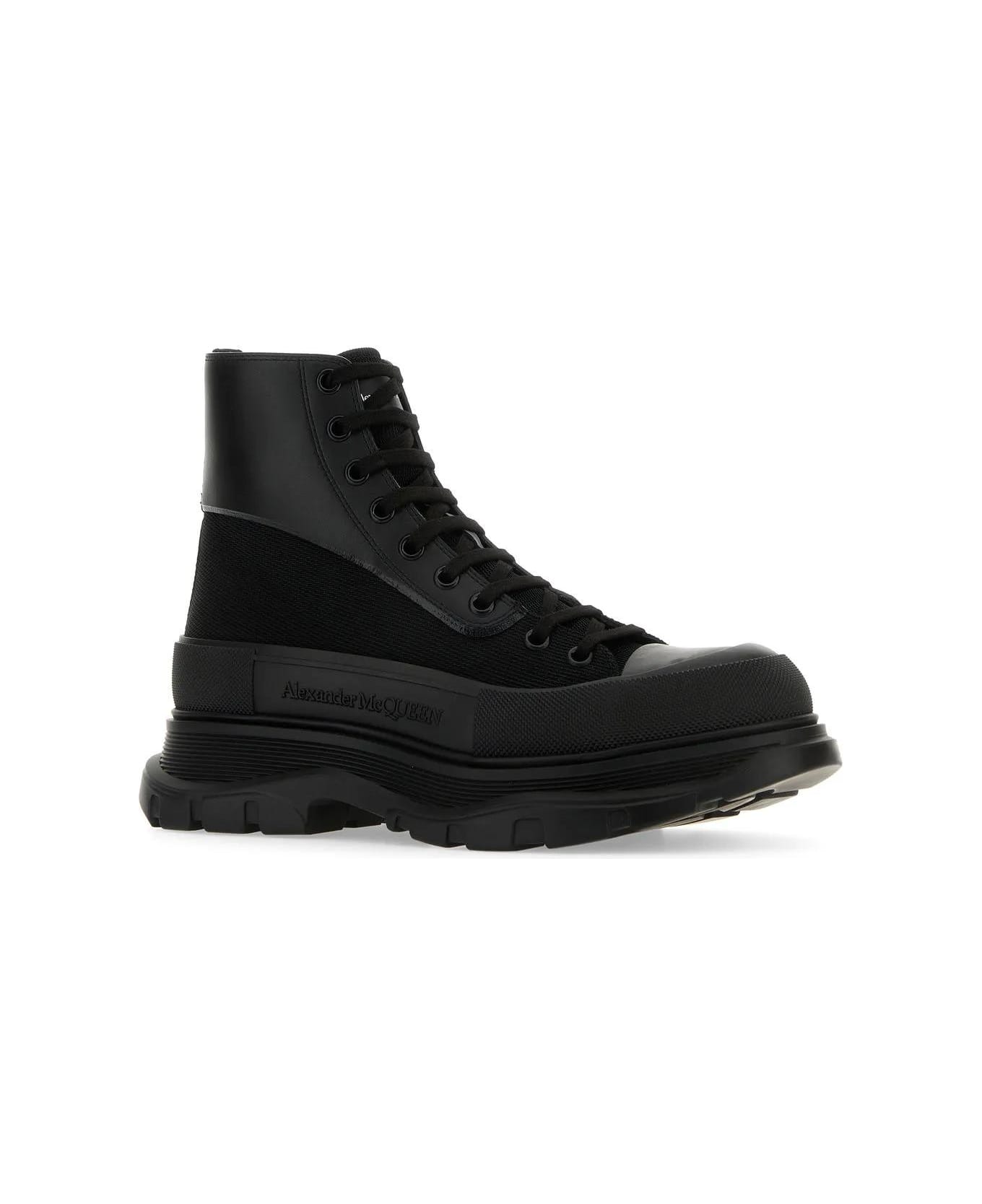 Alexander McQueen Black Canvas And Leather Boxer Ankle Boots - BLACKOF.WHITESILVE