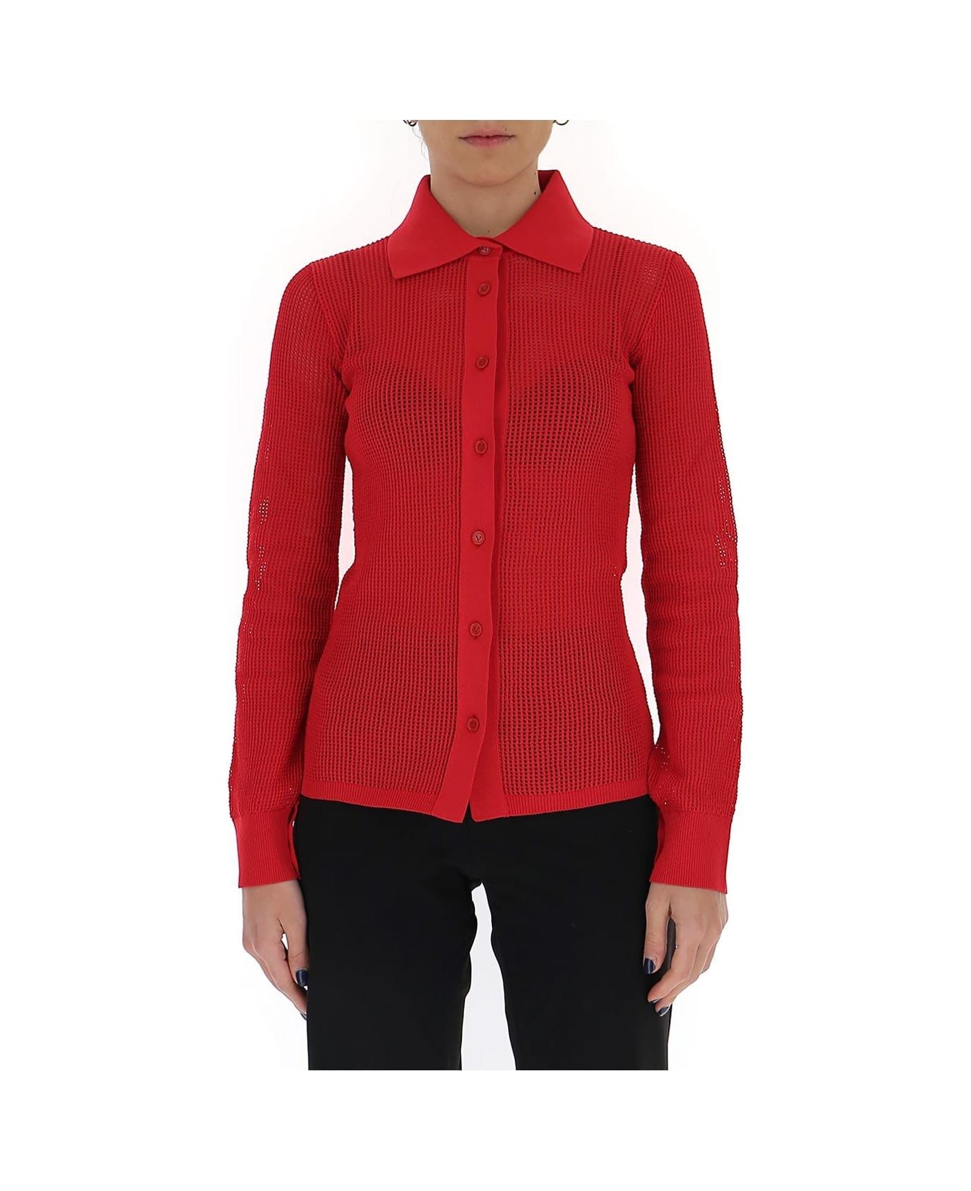 Bottega Veneta Mesh Buttoned Cardigan - RED