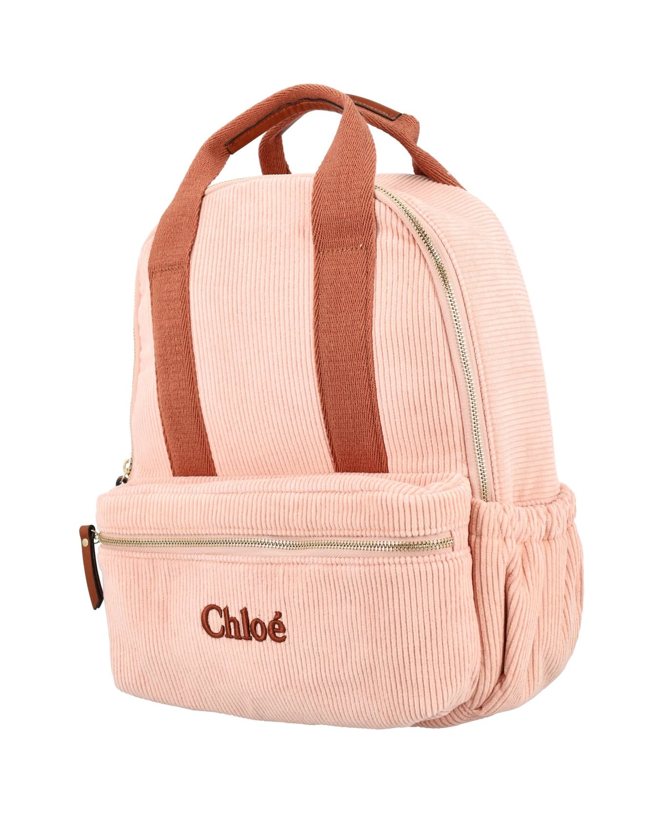 Chloé Logo Embroidered Corduroy Backpack - Rosa