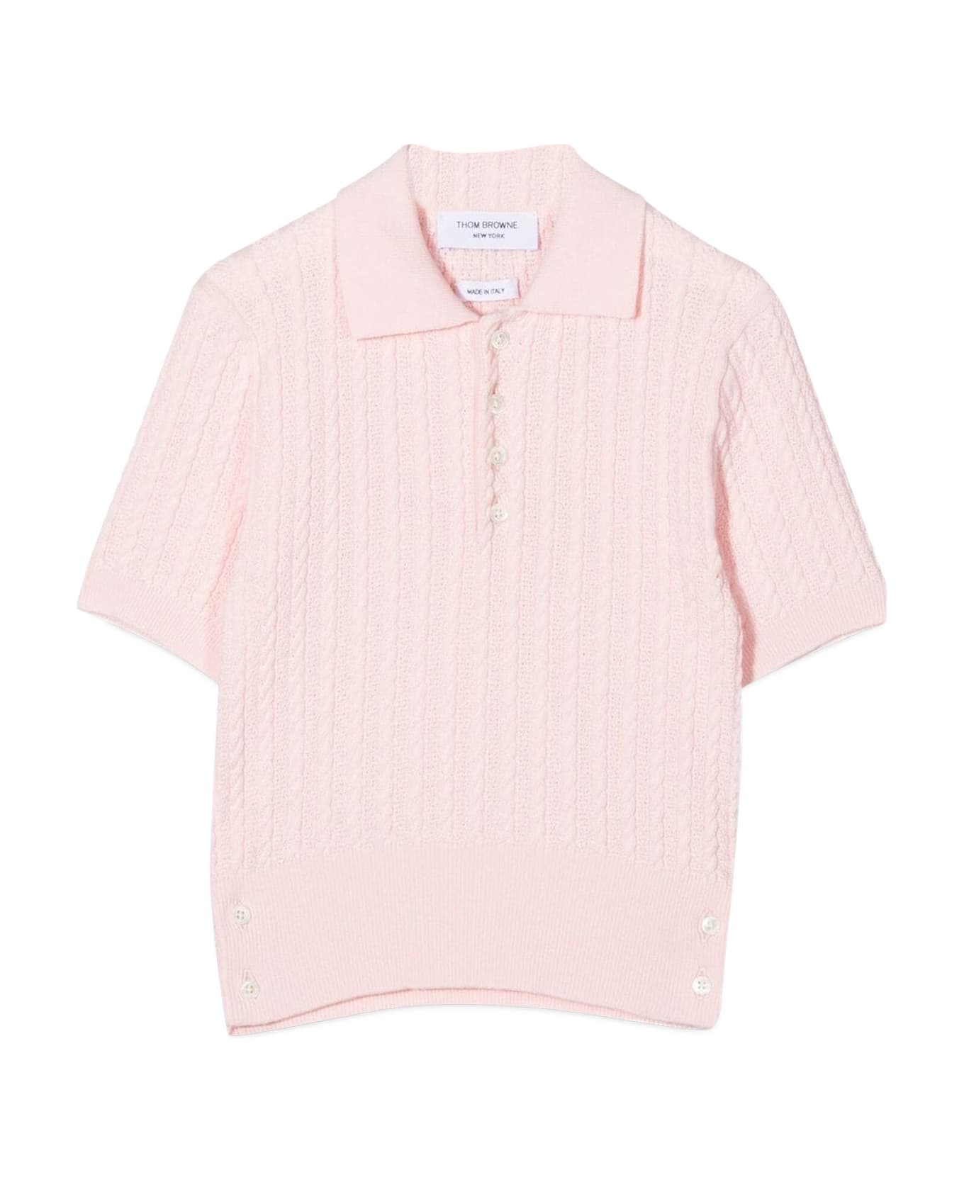 Thom Browne Short Sleeve Baby Cable Polo - ROSA