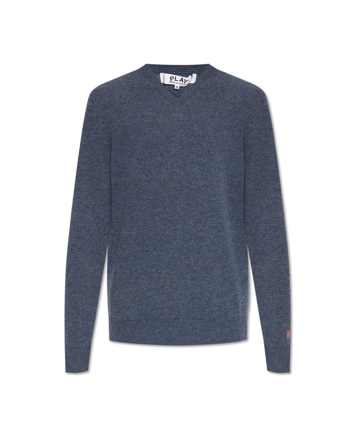 Comme des Garçons Play Heart Patch V-neck Jumper - Navy