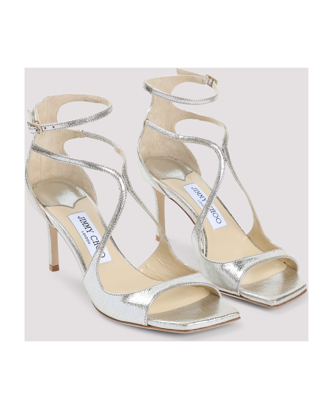 Jimmy Choo Glitter Azia 75 Leather Sandals - Champagne
