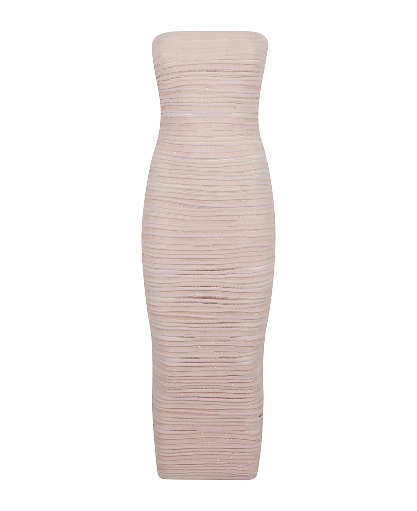 Balmain Bustier Glittered Midi Dress - Guw Beige Poudre Argent