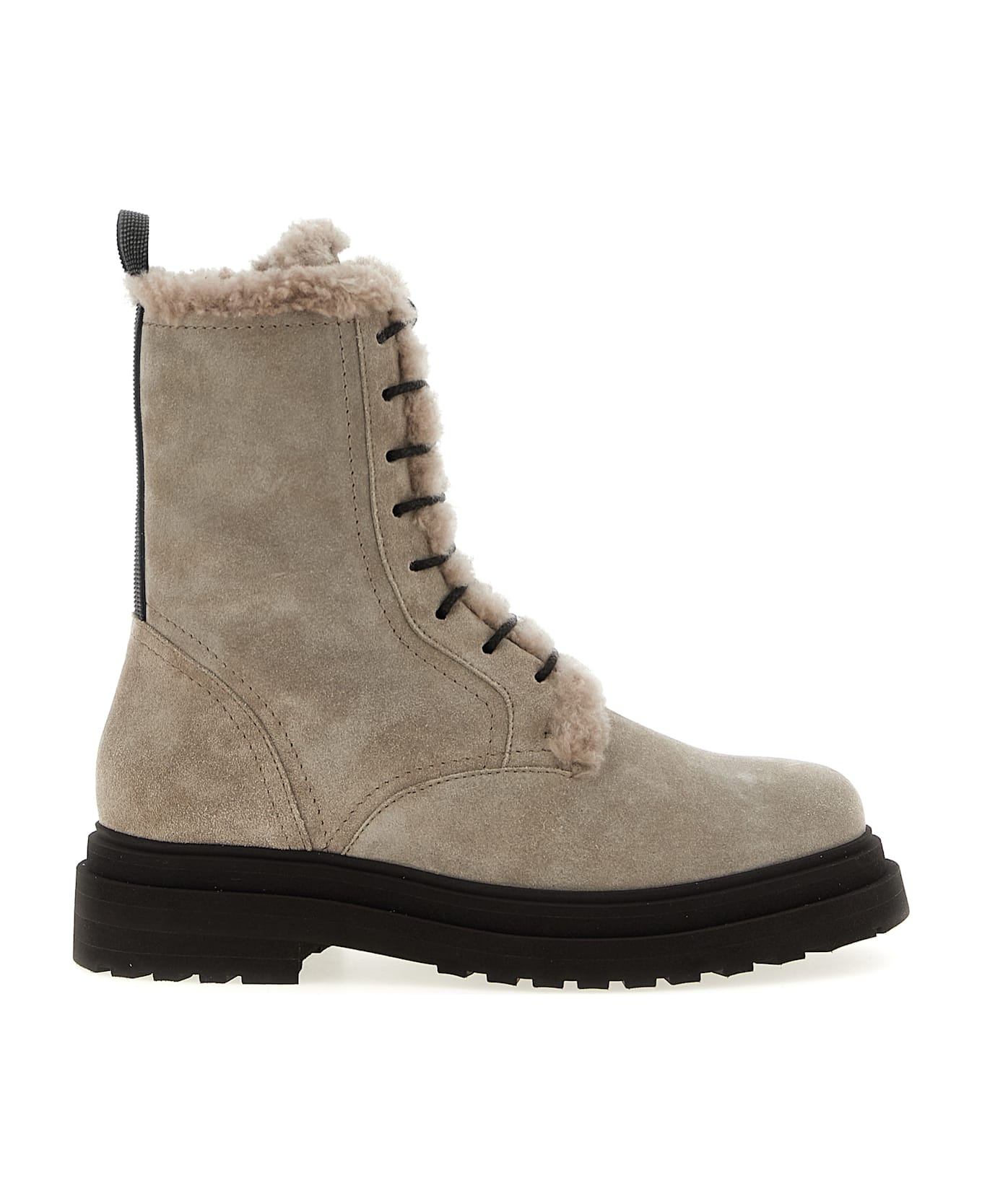 Brunello Cucinelli Suede Combat Boots Monile - Gray