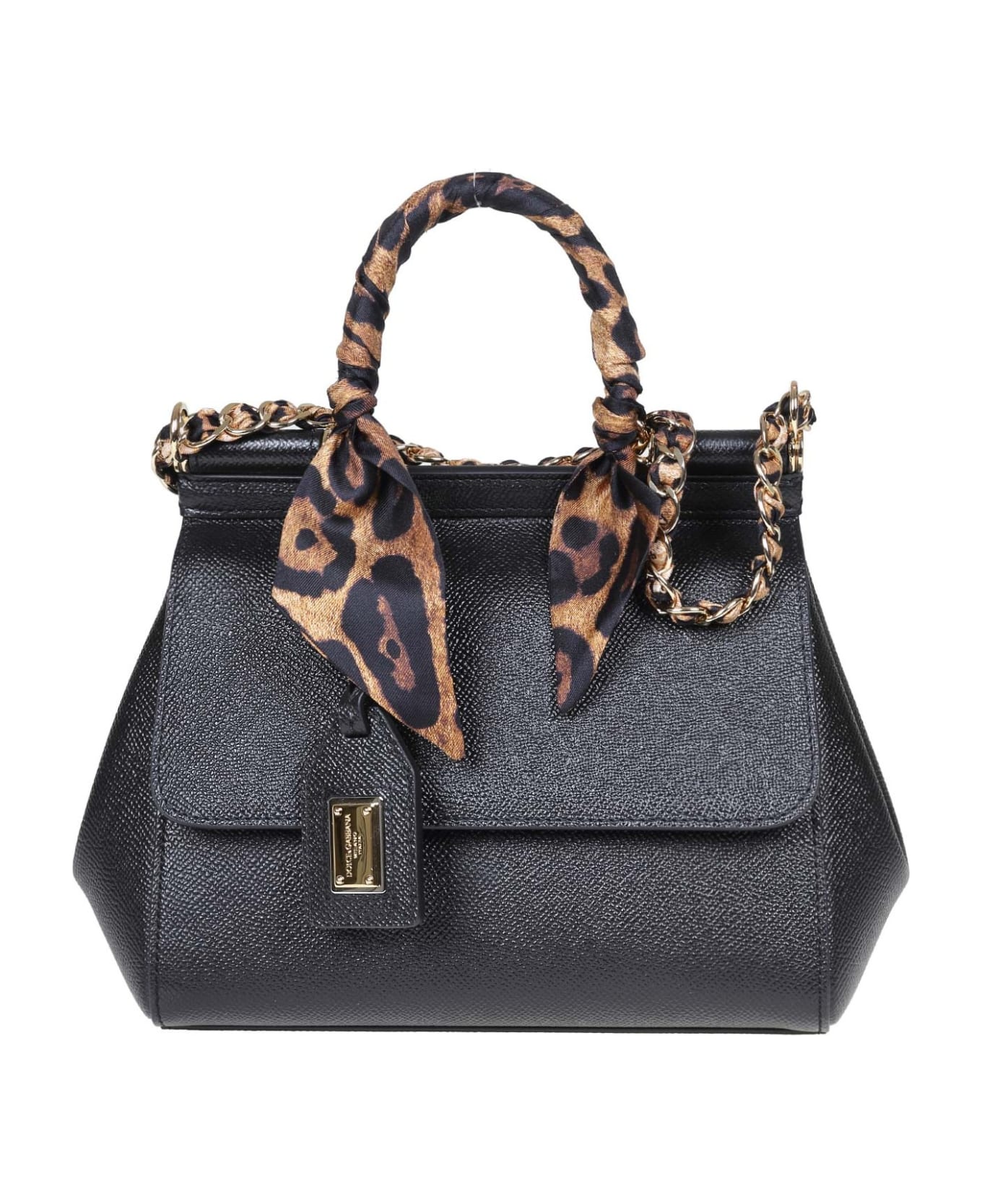 Dolce & Gabbana Sicily Leather Bag With Foulard - Black