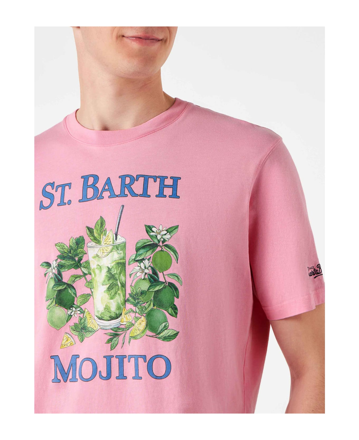 MC2 Saint Barth Man Cotton T-shirt With St. Barth Mojito Print - PINK