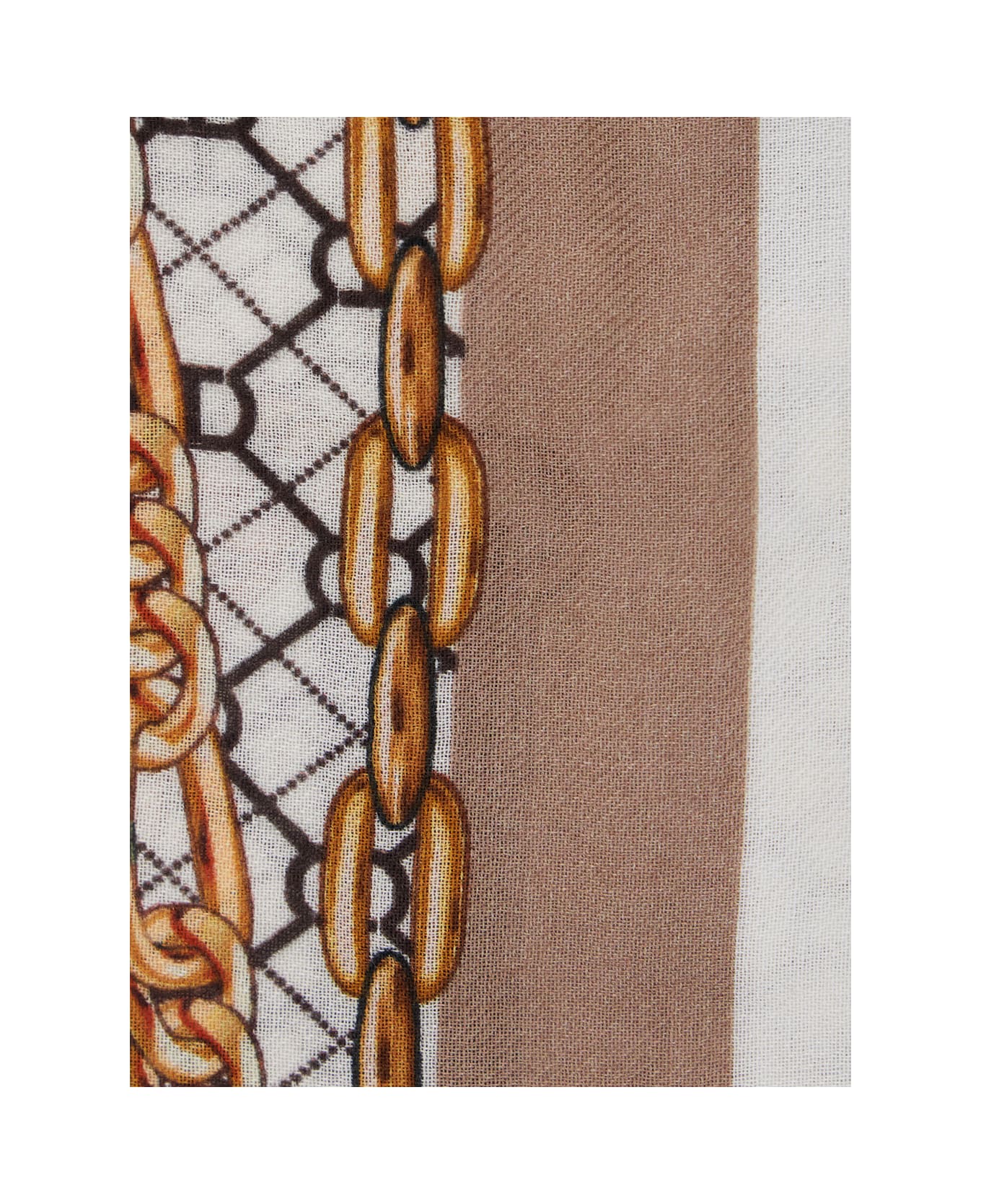 TwinSet Brown Scarf With Geometric Chain Motif In Viscose Woman - Brown
