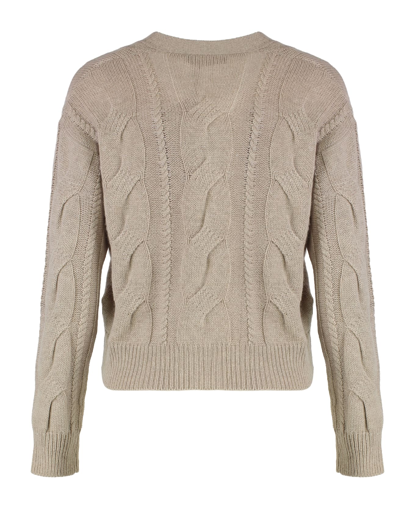 Max Mara Studio Cardigan In Wool And Cashmere With Braids - Beige
