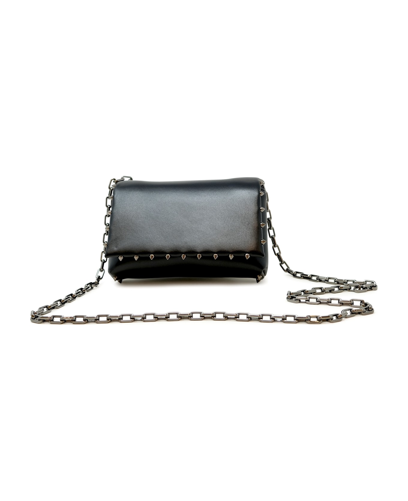 Christian Louboutin Black Soft Nappa Leather Spiky Pouch Bag - BLACK