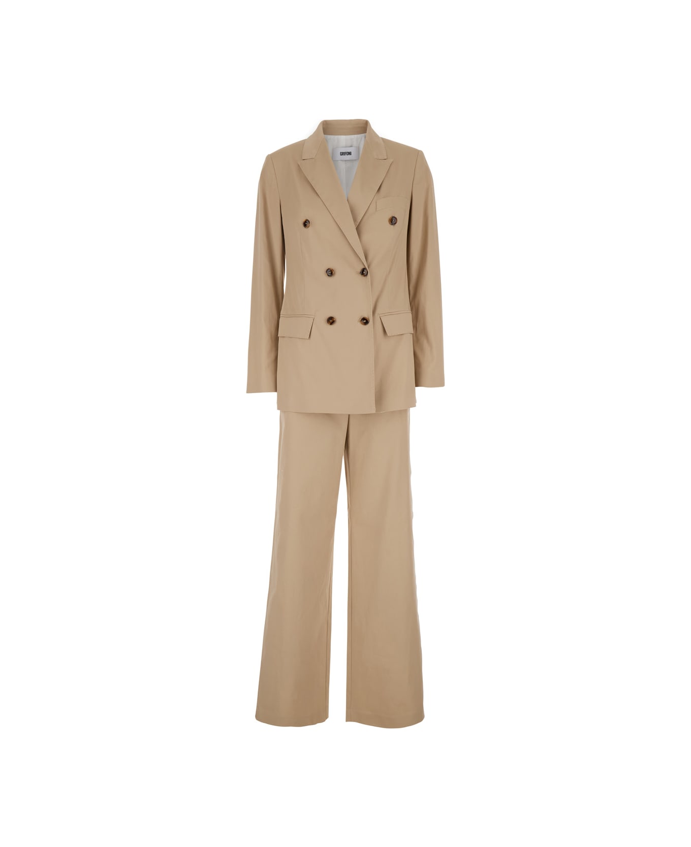 Mauro Grifoni Beige Double-breasted Suit With Notched Revers In Cotton Woman - Beige