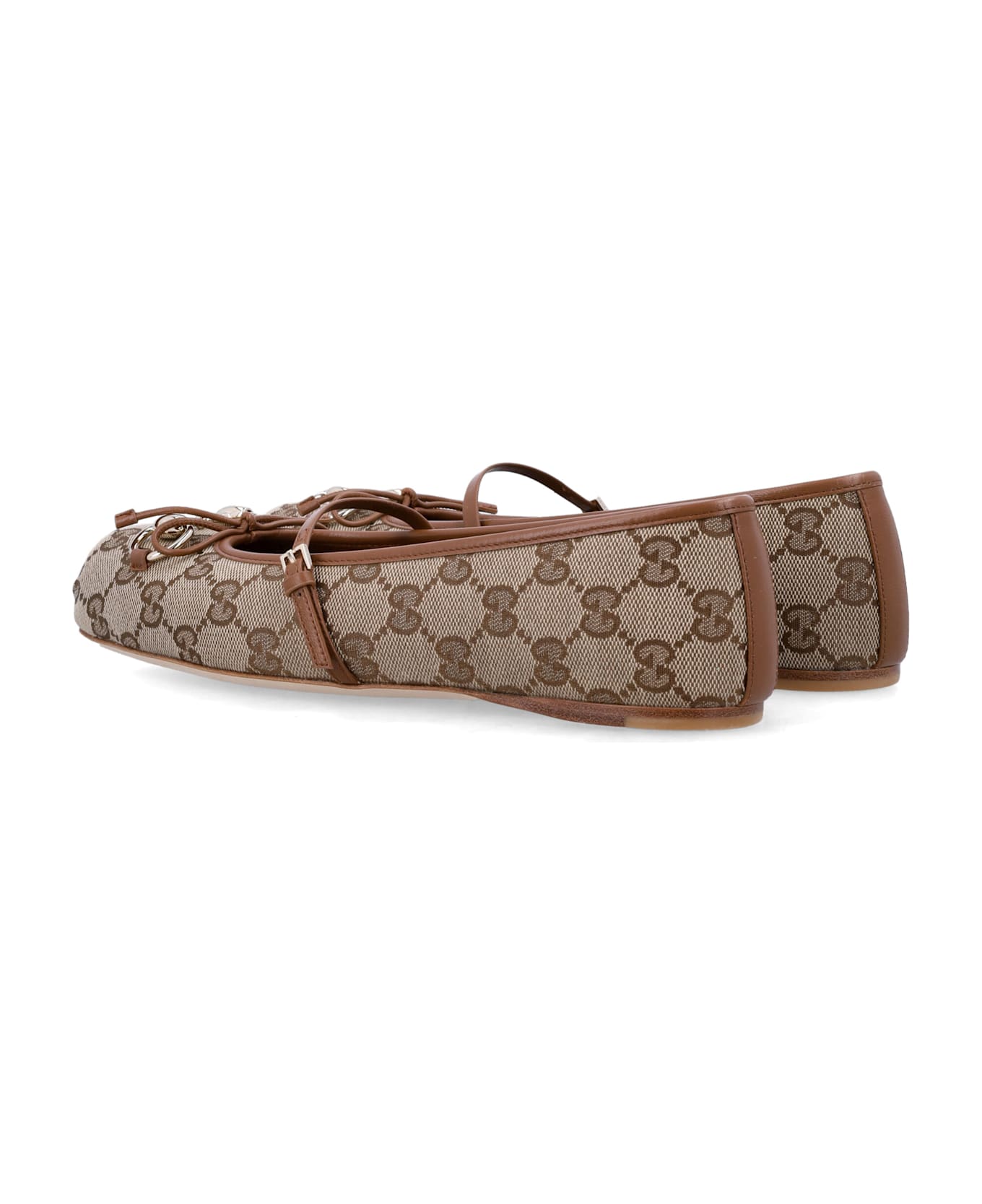 Gucci Horsebit Monogram Ballerina - BEIGE EBONY