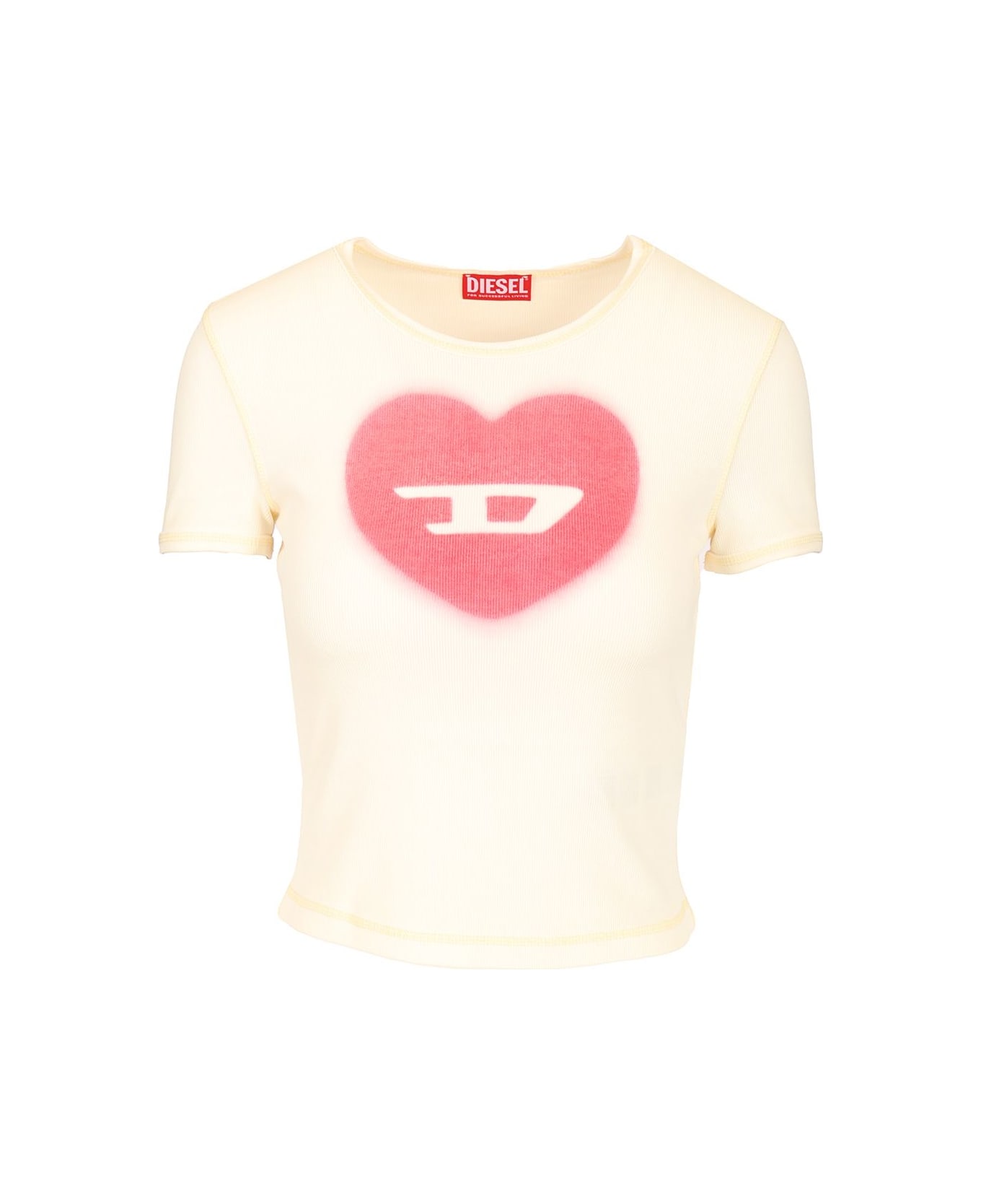 Diesel T-shirt With Heart D Watercolor Effect - White