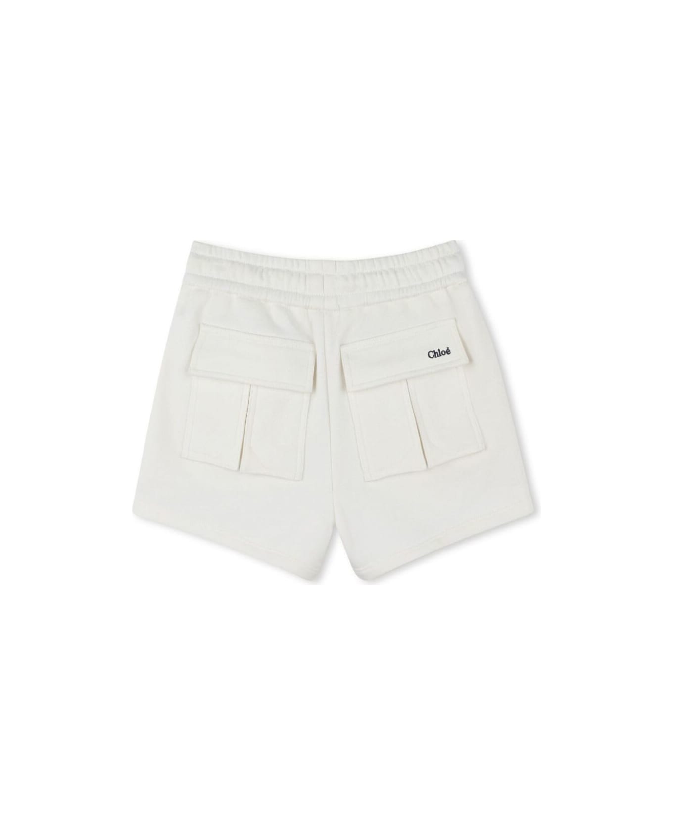 Chloé White Shorts With Elastic Waist And Side Pockets In Cotton Girl - White