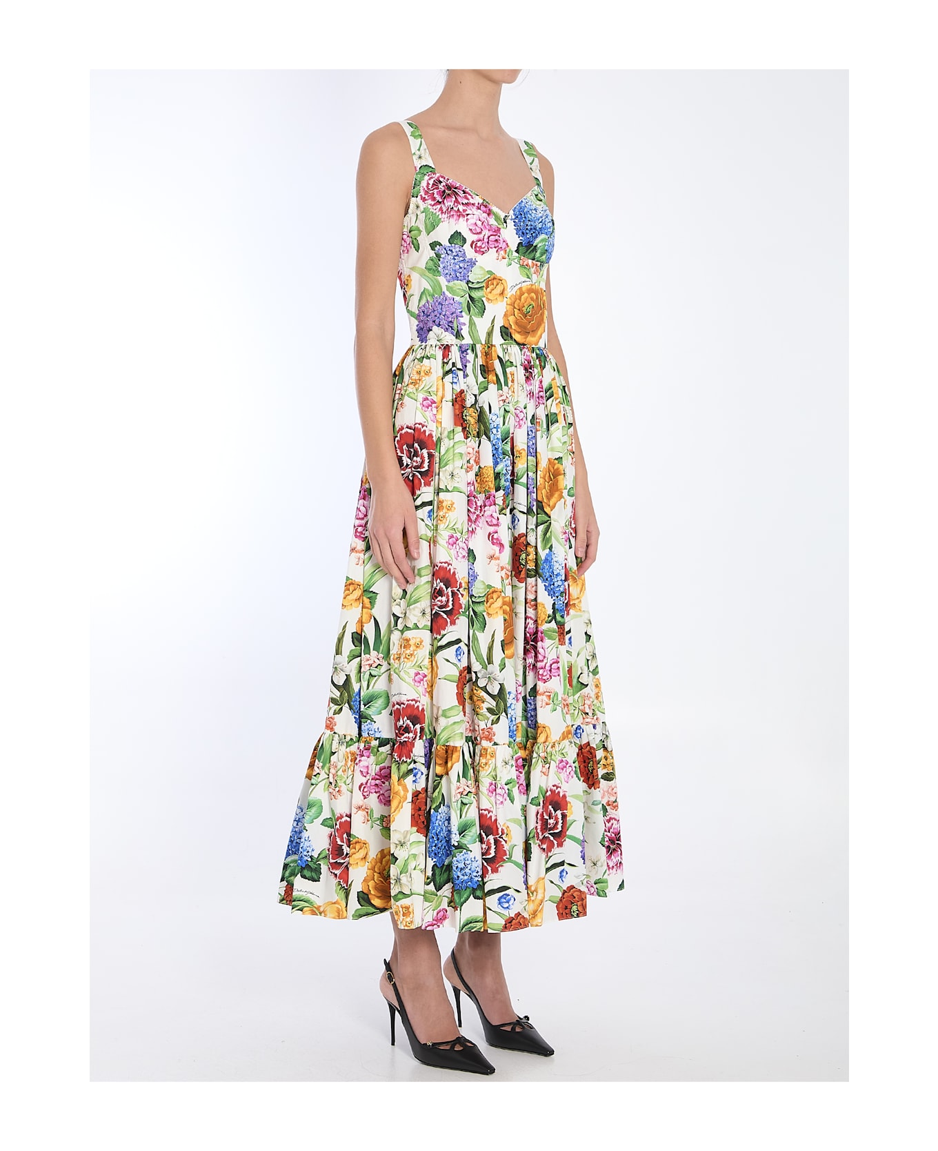 Dolce 
Gabbana Multicolor Long Dress With All-over Floral Print - MIX FIORI FDO BIANCO