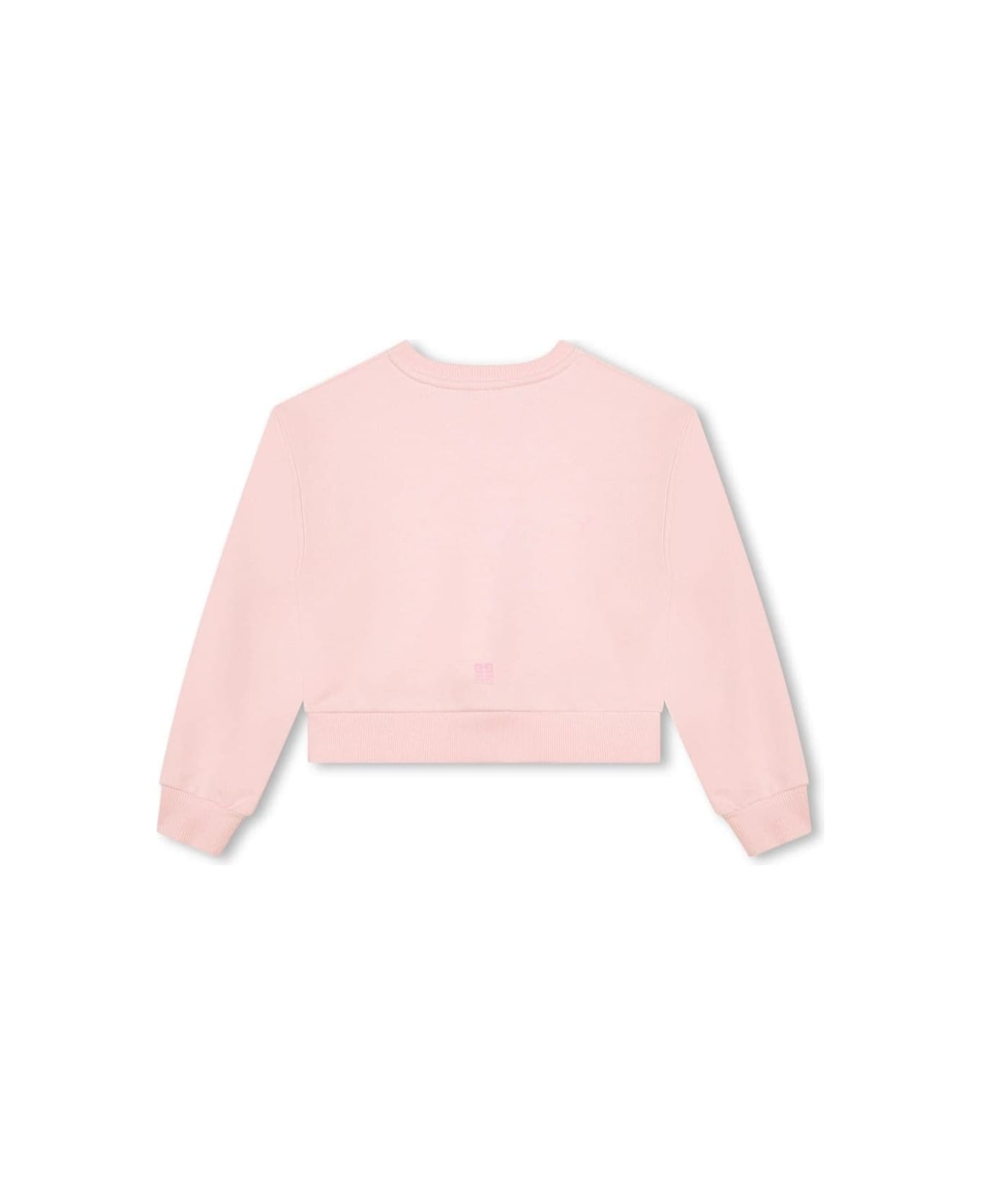 Givenchy Pink Crewneck Sweatshirt With Logo Lettering Embroidery In Cotton Blend Girl - Pink