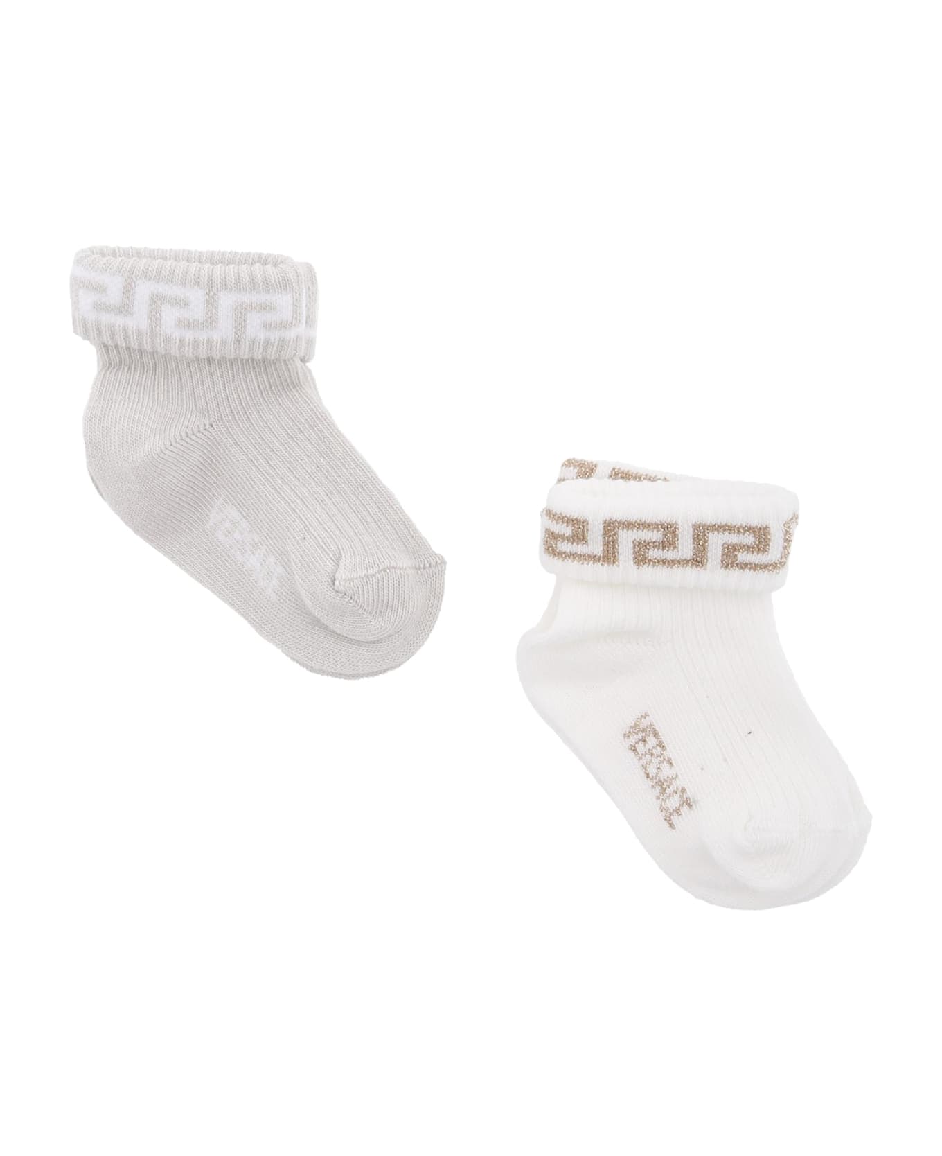 Versace Multicolor Socks Set For Babykids With Greca Motif - White