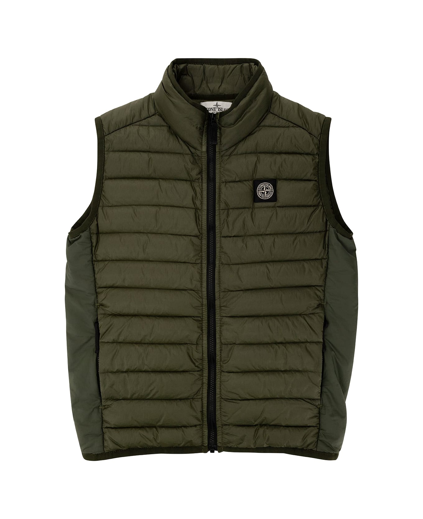 Stone Island Junior Green Down Vest With Logo Patch In Polyamide Boy - Green