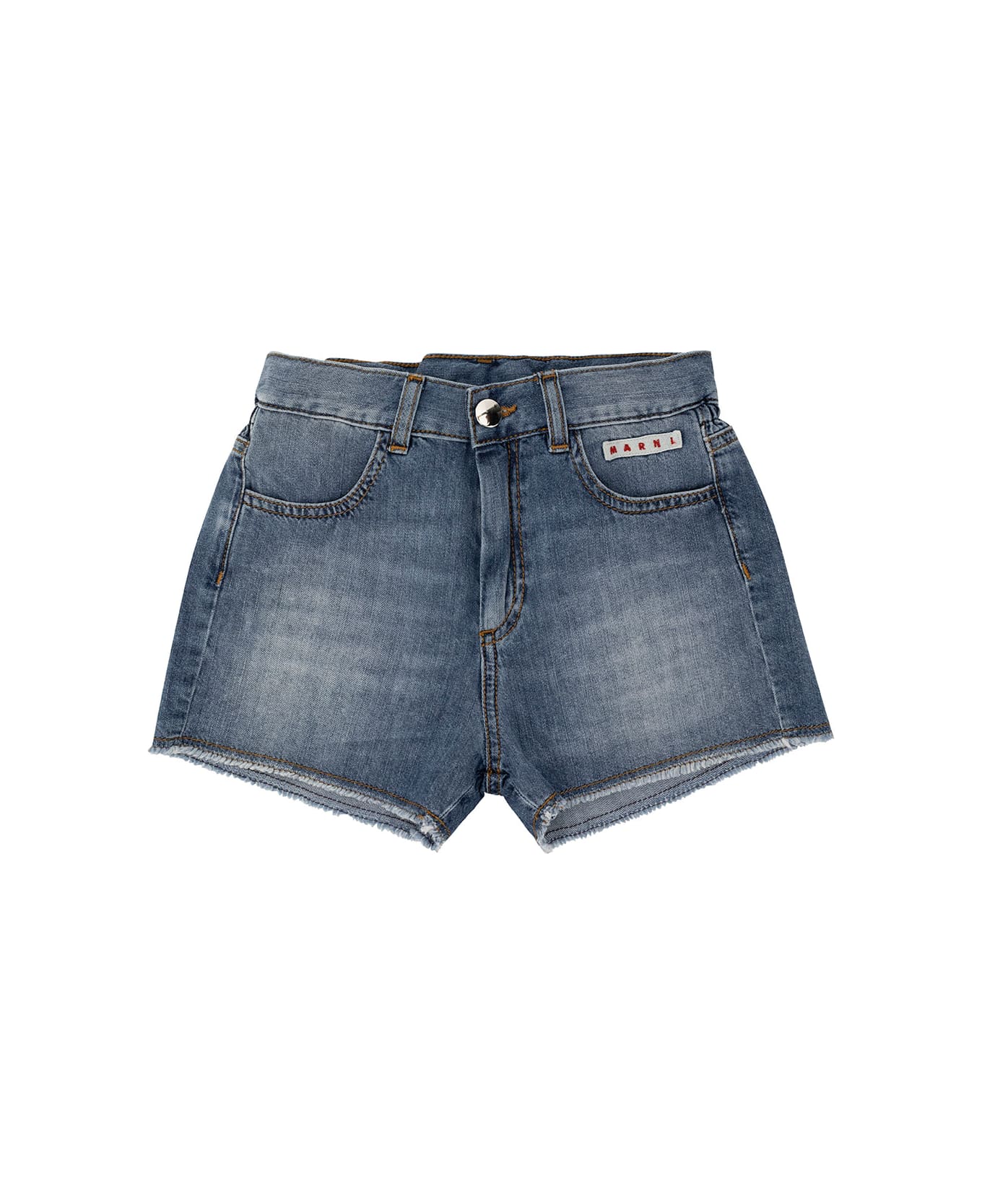 Marni Light Blue Shorts With Logo Patch In Cotton Denim Girl - Blu ボトムス