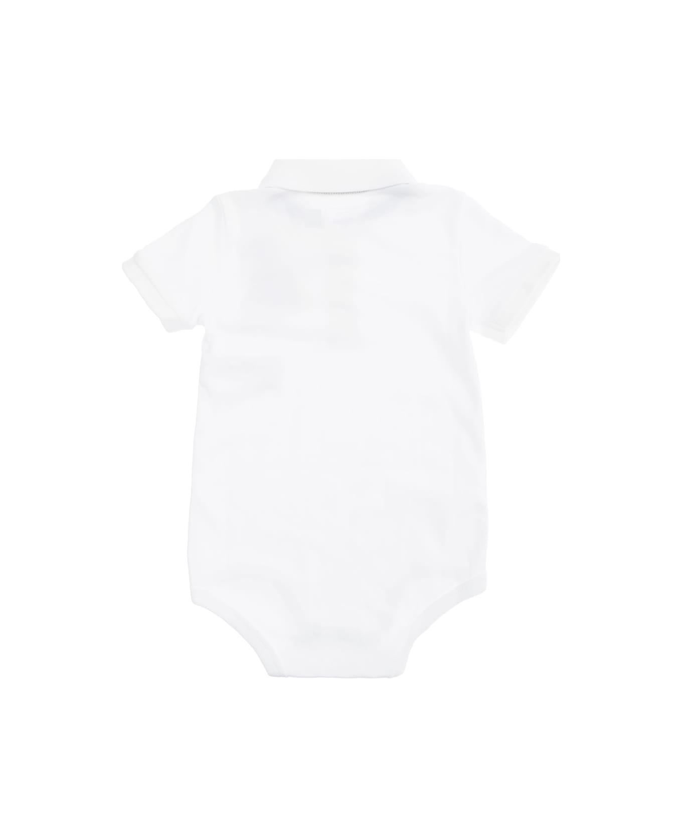 Polo Ralph Lauren White One-piece With Classic Collar And Pony Embroidery On The Front In Cotton Baby - White