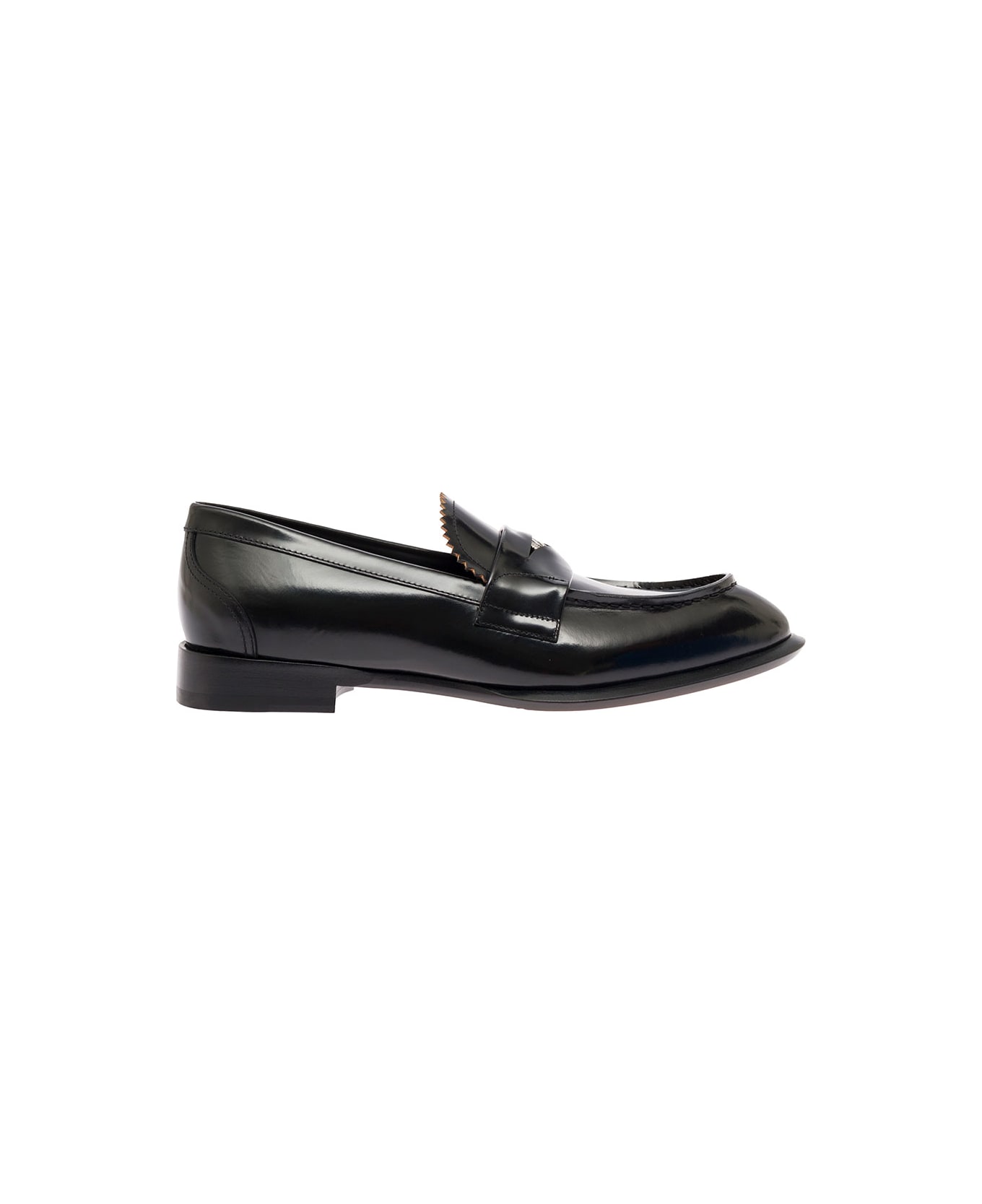 Alexander McQueen Man's Black Leather Loafers With Logo - Black ローファー＆デッキシューズ