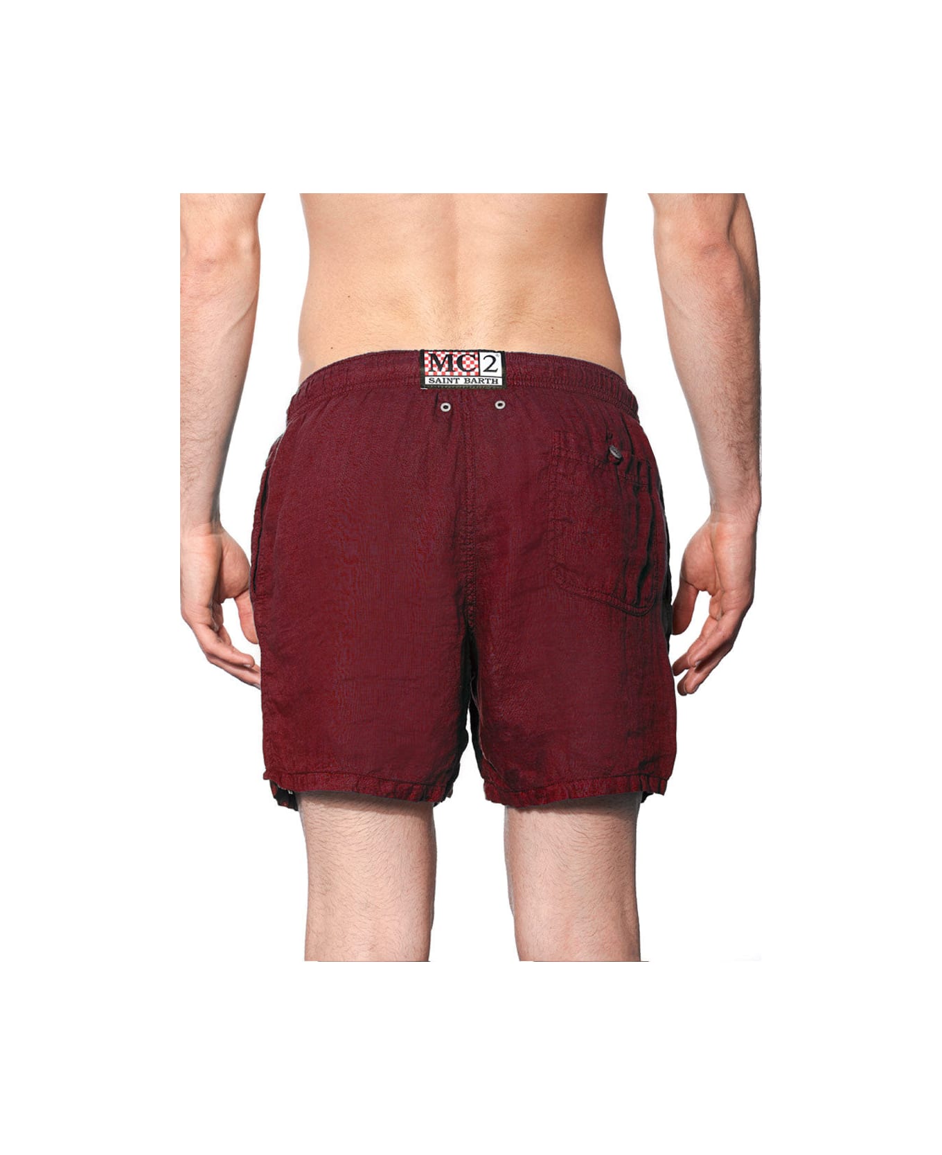 MC2 Saint Barth Man Burgundy Linen Swim Shorts - RED