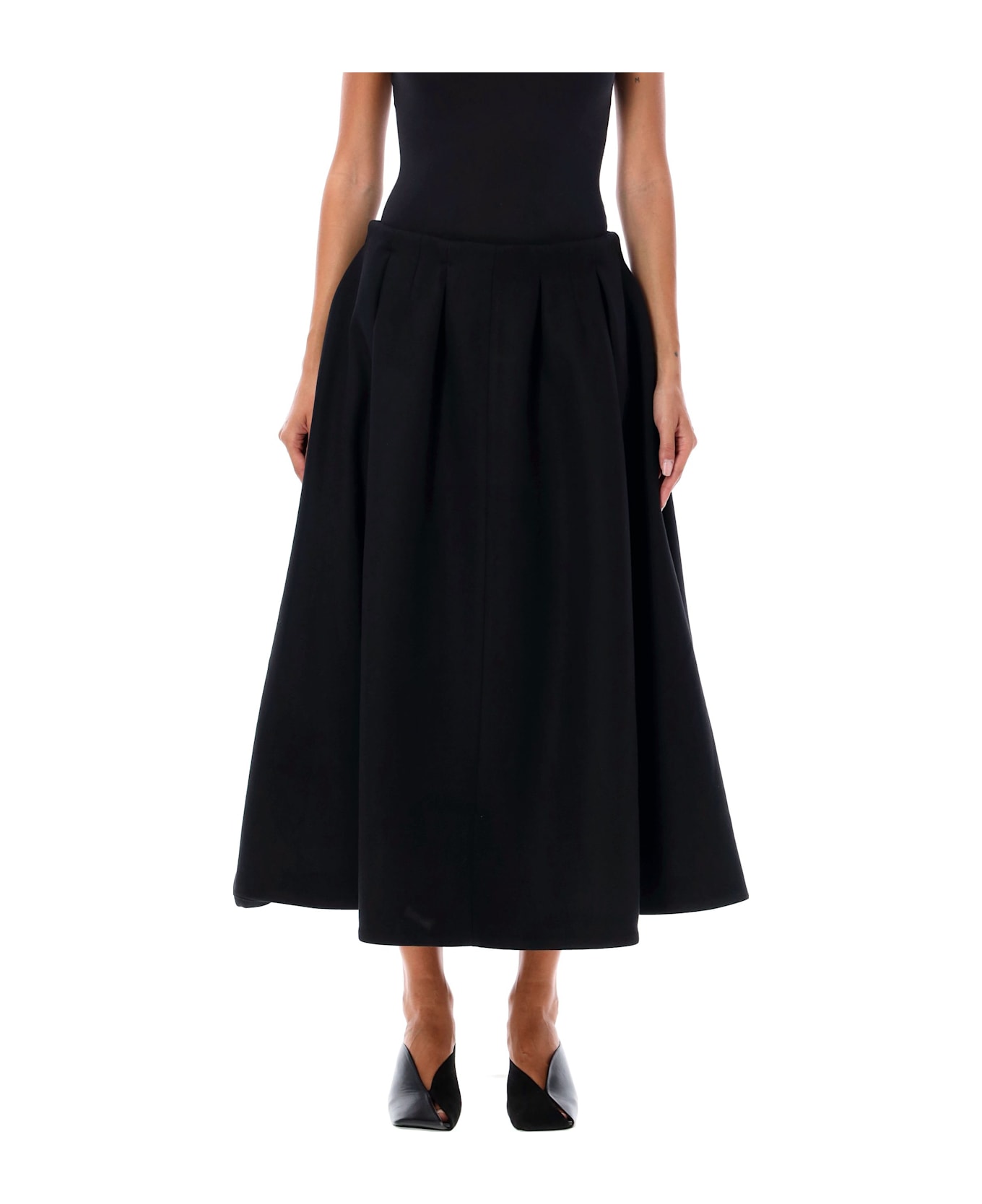 Patou Pleated Midi Skirt - BLACK