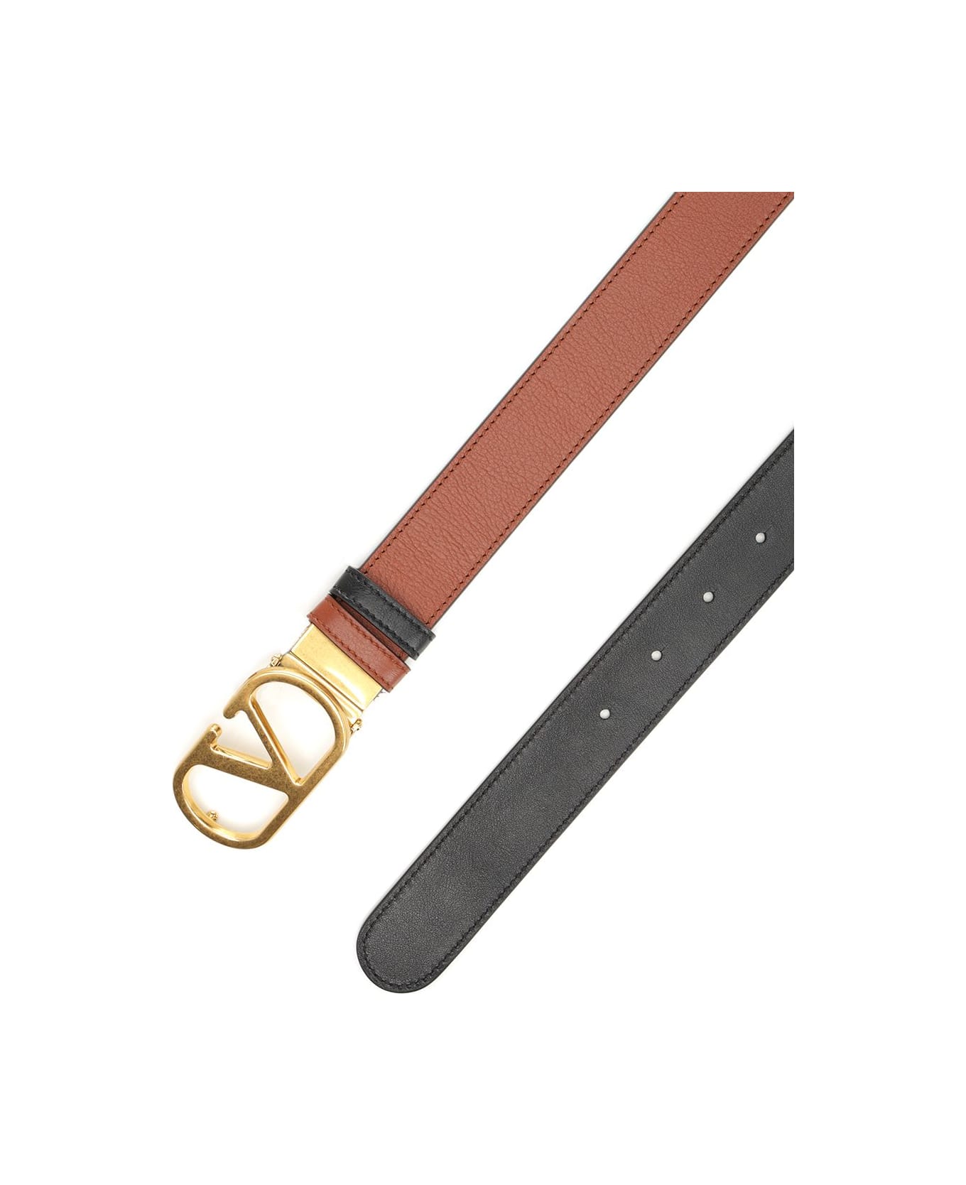 Valentino Garavani Belt H. 30 Reversibile | Vlogo Signature. | Box Calf S./antique Brass Logo - Brown