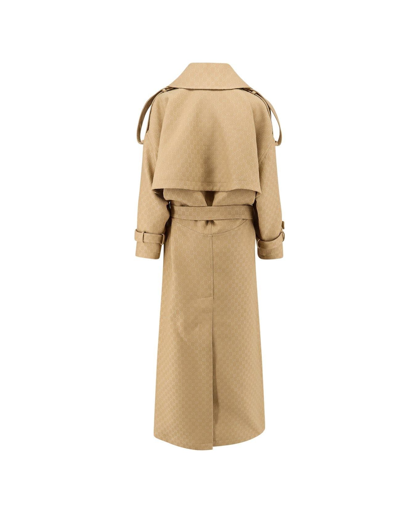 Gucci Gg Crêpe Double-breasted Coat - Beige