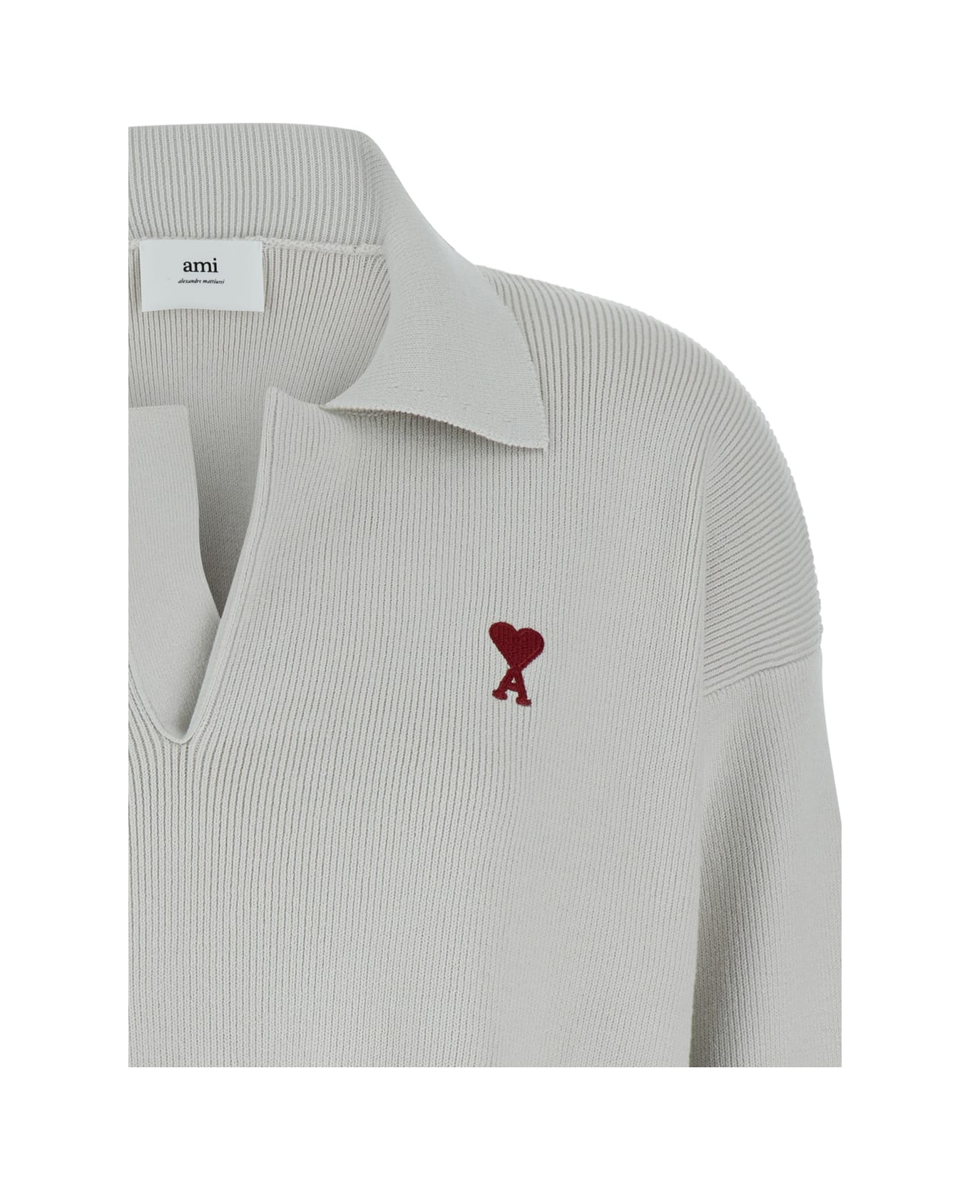 Ami Alexandre Mattiussi White Polo Sweater With Embroidered Ami De Coeur Logo In Cotton Woman - White